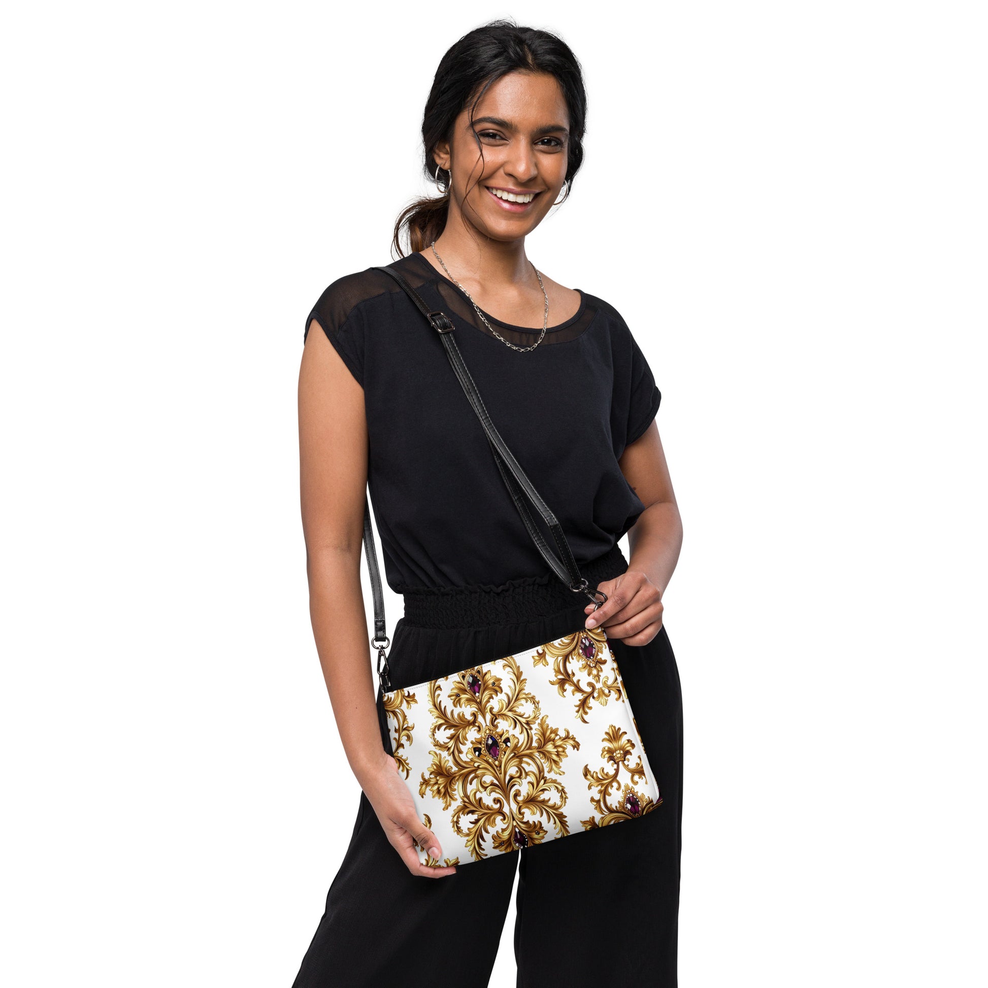 Crossbody bag - Purple Ruby Gem Crossbody Bag – Glam Golden Ornate Jewelry Fashion Tote by printfluence.net
