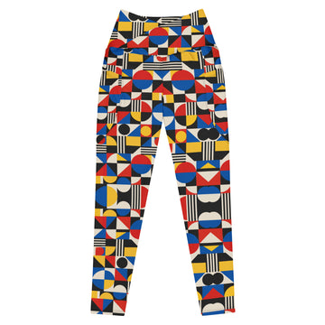 Heritage Bloom Lovers | All-Over Print Crossover Leggings with Pockets — Bauhaus Geometric Abstract Art Pattern by printfluence