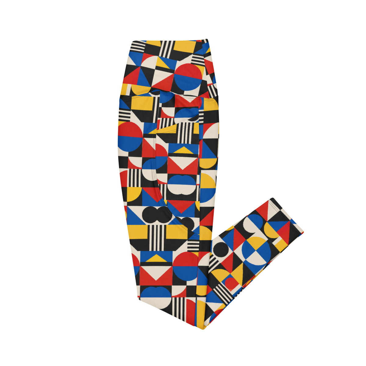 Heritage Bloom Lovers | All-Over Print Crossover Leggings with Pockets — Bauhaus Geometric Abstract Art Pattern by printfluence