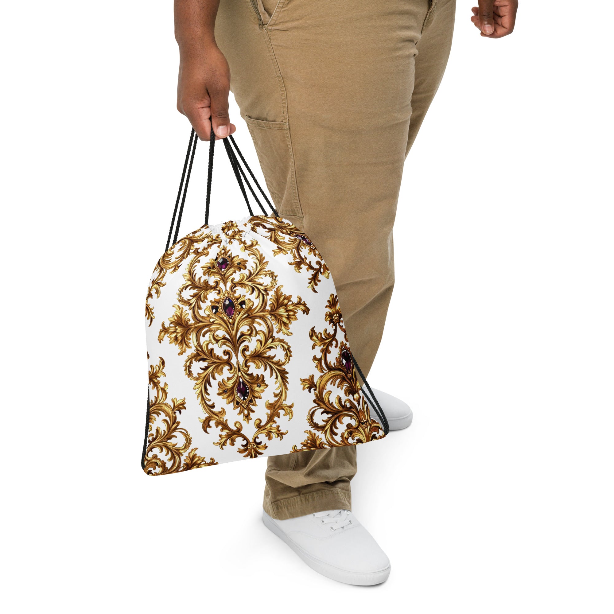 Drawstring bag - Sapphire Gold Filigree Drawstring Bag – For Elite Achievers Worldwide by printfluence.net