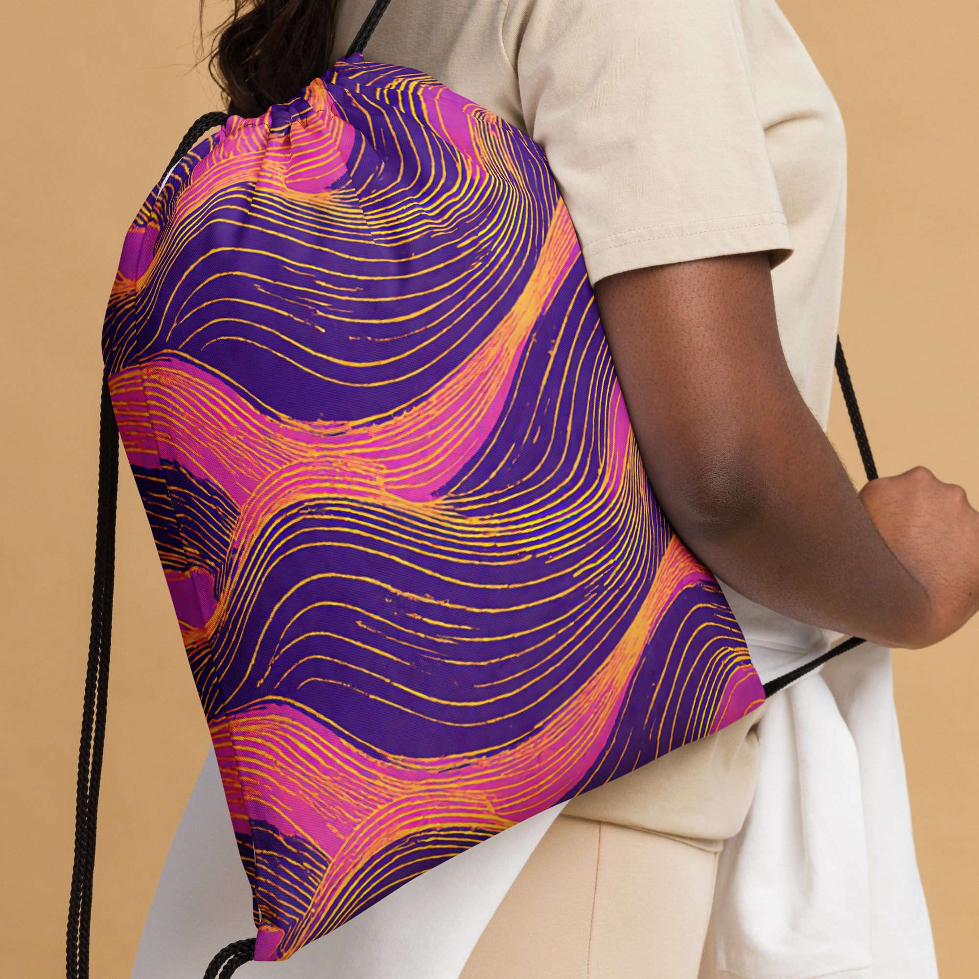 Drawstring bag - Neon Wave Majesty Drawstring Bag – For Bold Elite Achievers by printfluence.net