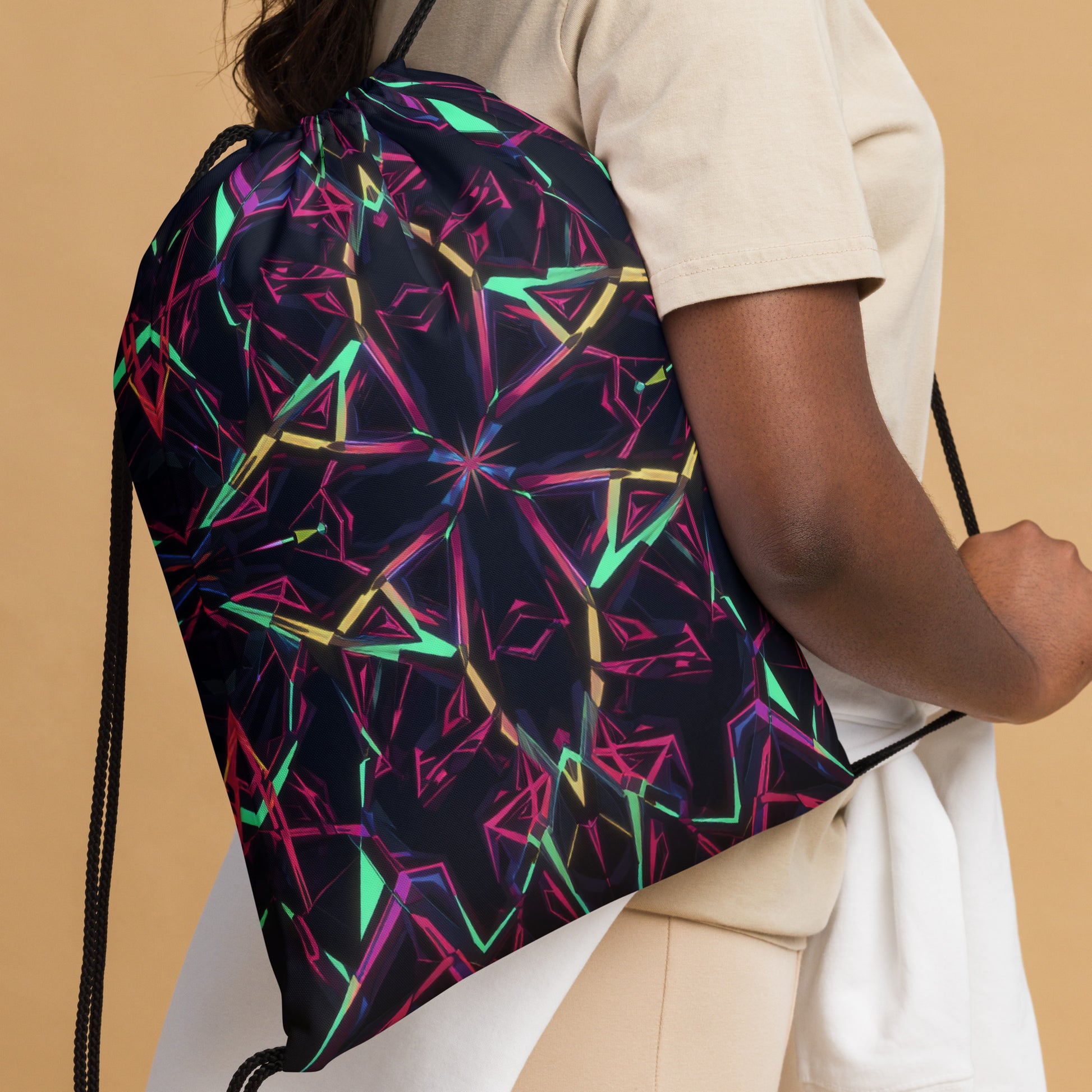 Drawstring bag - Neon Eclipse Drawstring Bag – Elite Edge for Visionary Leaders by printfluence.net