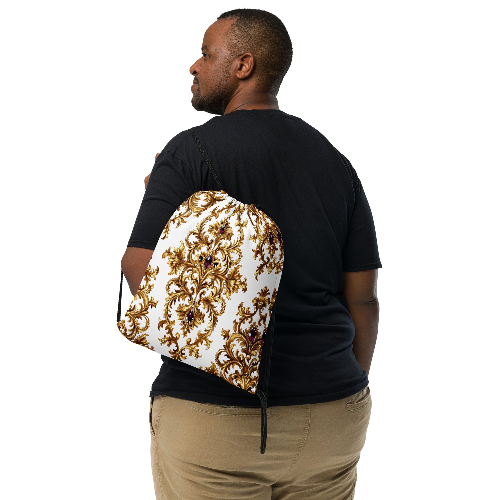 Drawstring bag - Sapphire Gold Filigree Drawstring Bag – For Elite Achievers Worldwide by printfluence.net