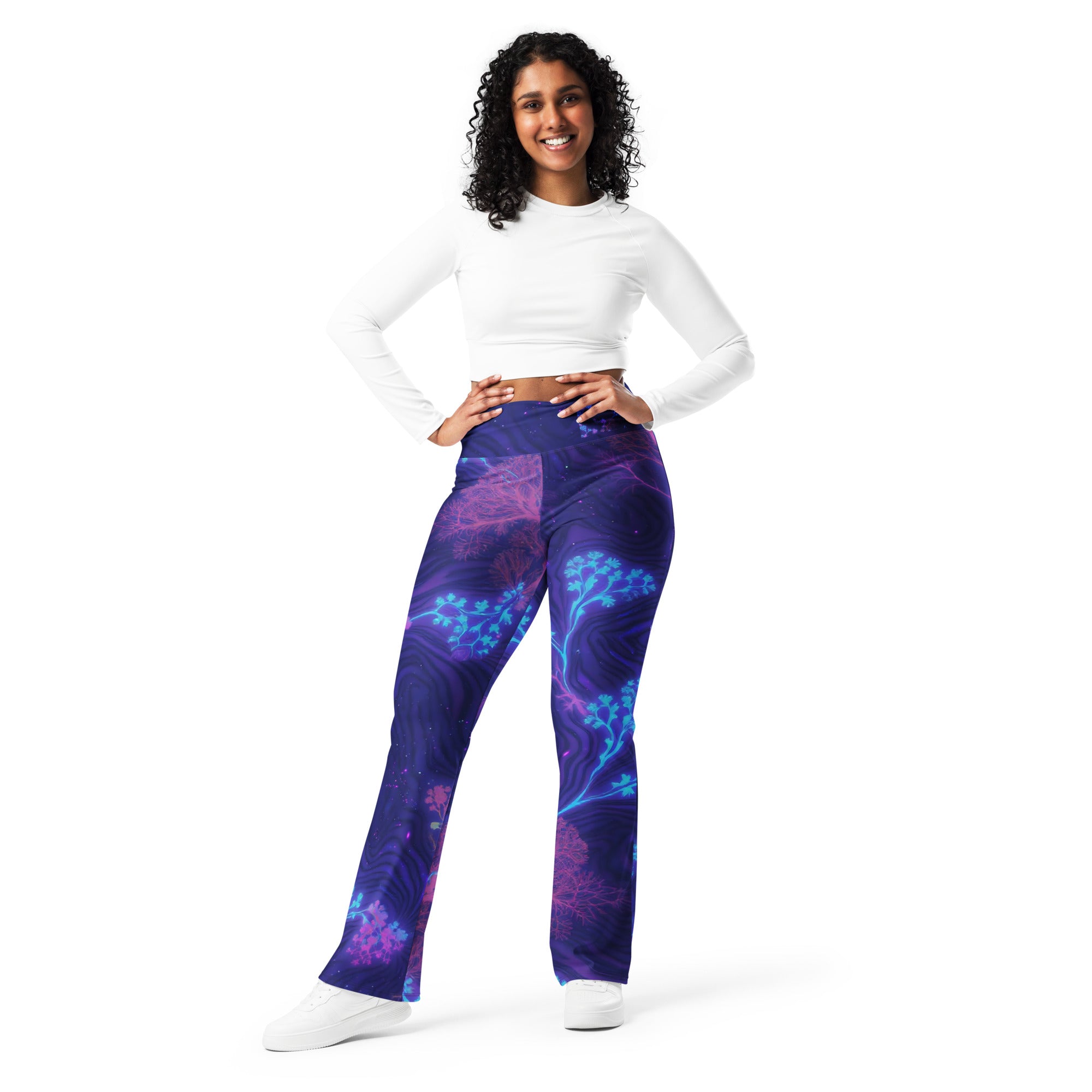 Flare leggings - Cosmic Neon Flare Leggings – Elite Galaxy for Visionary Achievers by printfluence.net