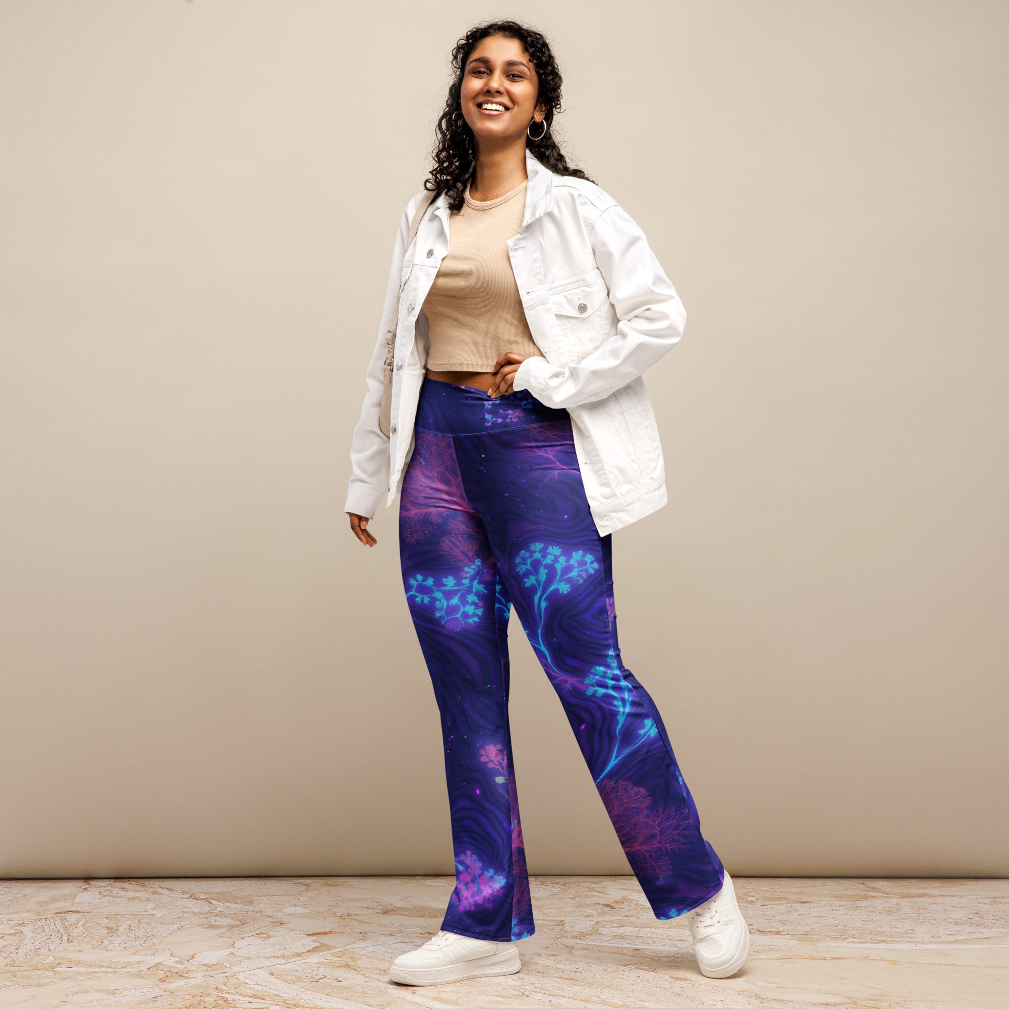 Flare leggings - Cosmic Neon Flare Leggings – Elite Galaxy for Visionary Achievers by printfluence.net