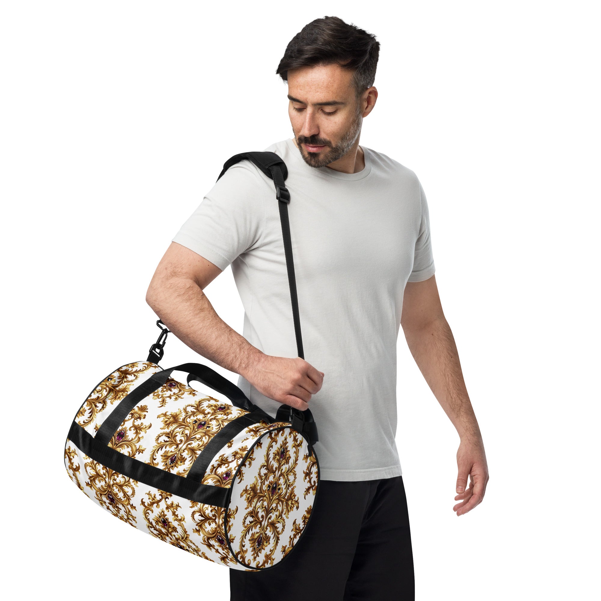 All-over print gym bag - Amethyst Gold Majesty All-Over Gym Bag – For Elite World-Class Achievers by printfluence.net