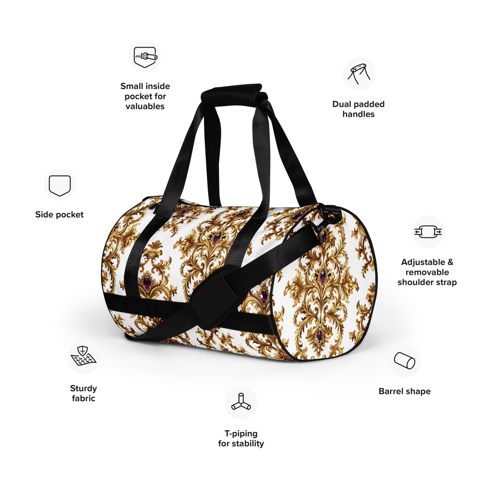 All-over print gym bag - Amethyst Gold Majesty All-Over Gym Bag – For Elite World-Class Achievers by printfluence.net
