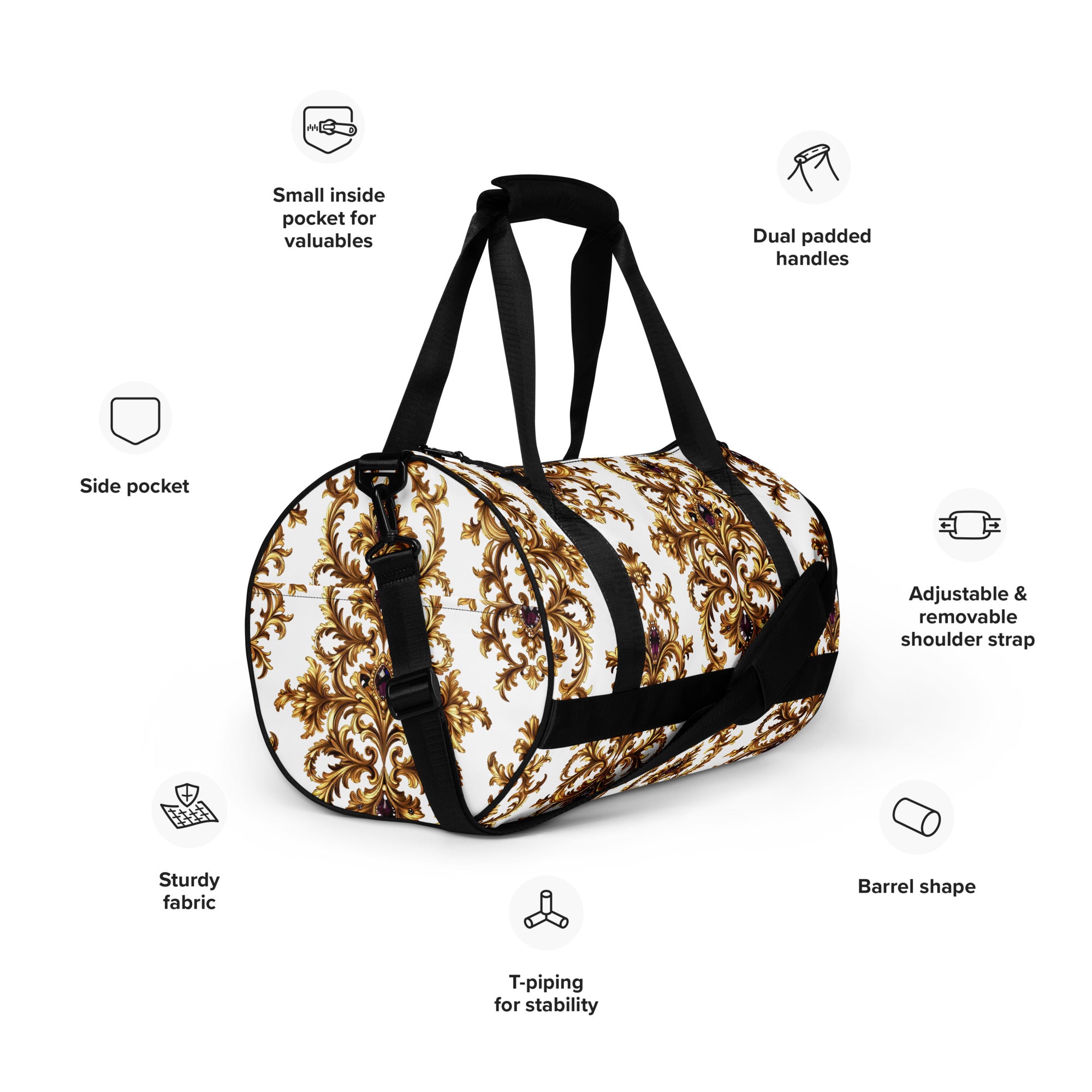 All-over print gym bag - Amethyst Gold Majesty All-Over Gym Bag – For Elite World-Class Achievers by printfluence.net