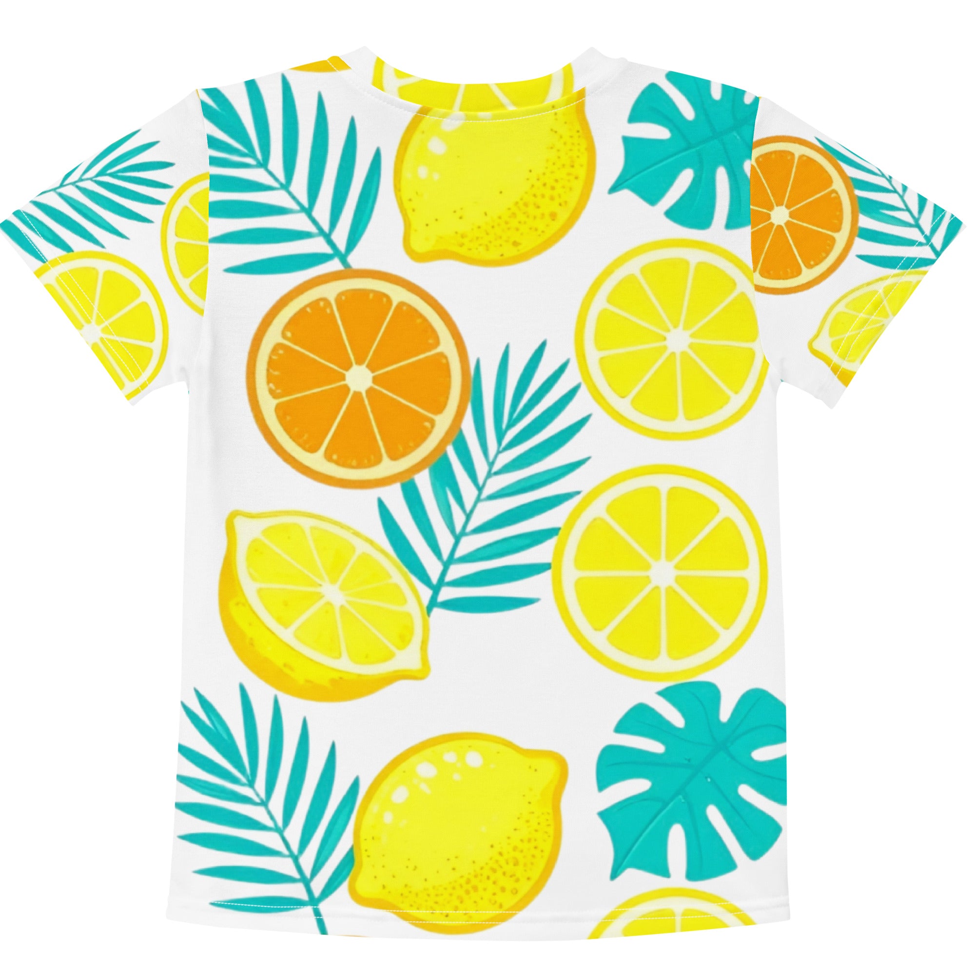 Kids cotton crew neck t-shirt - Lemon Orange Kids T-Shirt – Cute Citrus Fruit & Leaves Crew Neck Tee by printfluence.net