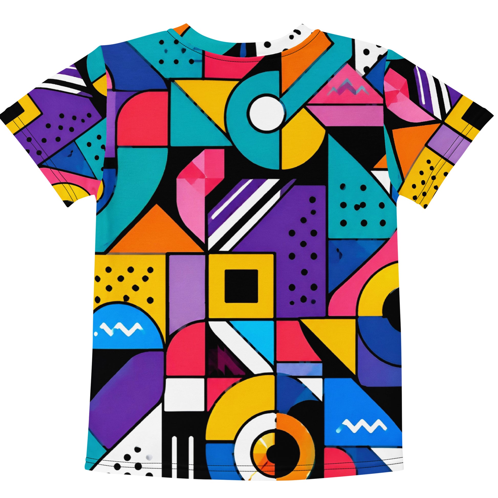 Kids crew neck t-shirt - Modern Geometric Pop Art Kids All-Over Print Tee – Vibrant Abstract Shapes Youth Crew Neck T-Shirt by printfluence.net