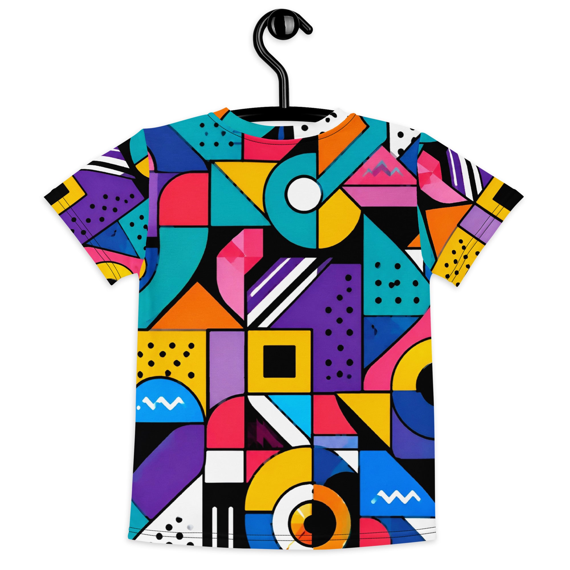 Kids crew neck t-shirt - Modern Geometric Pop Art Kids All-Over Print Tee – Vibrant Abstract Shapes Youth Crew Neck T-Shirt by printfluence.net