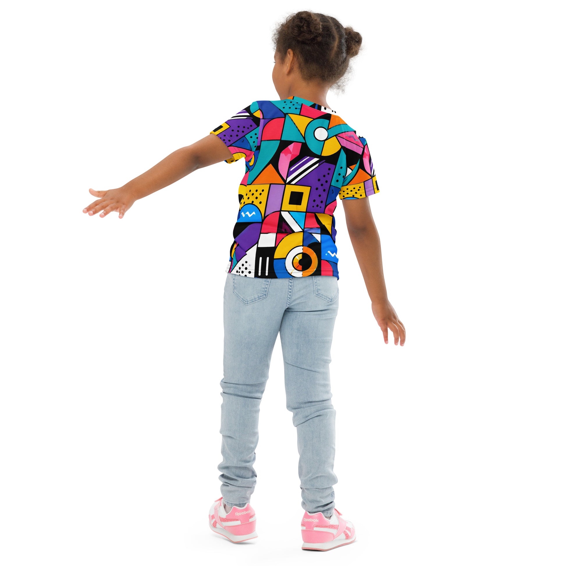 Kids crew neck t-shirt - Modern Geometric Pop Art Kids All-Over Print Tee – Vibrant Abstract Shapes Youth Crew Neck T-Shirt by printfluence.net