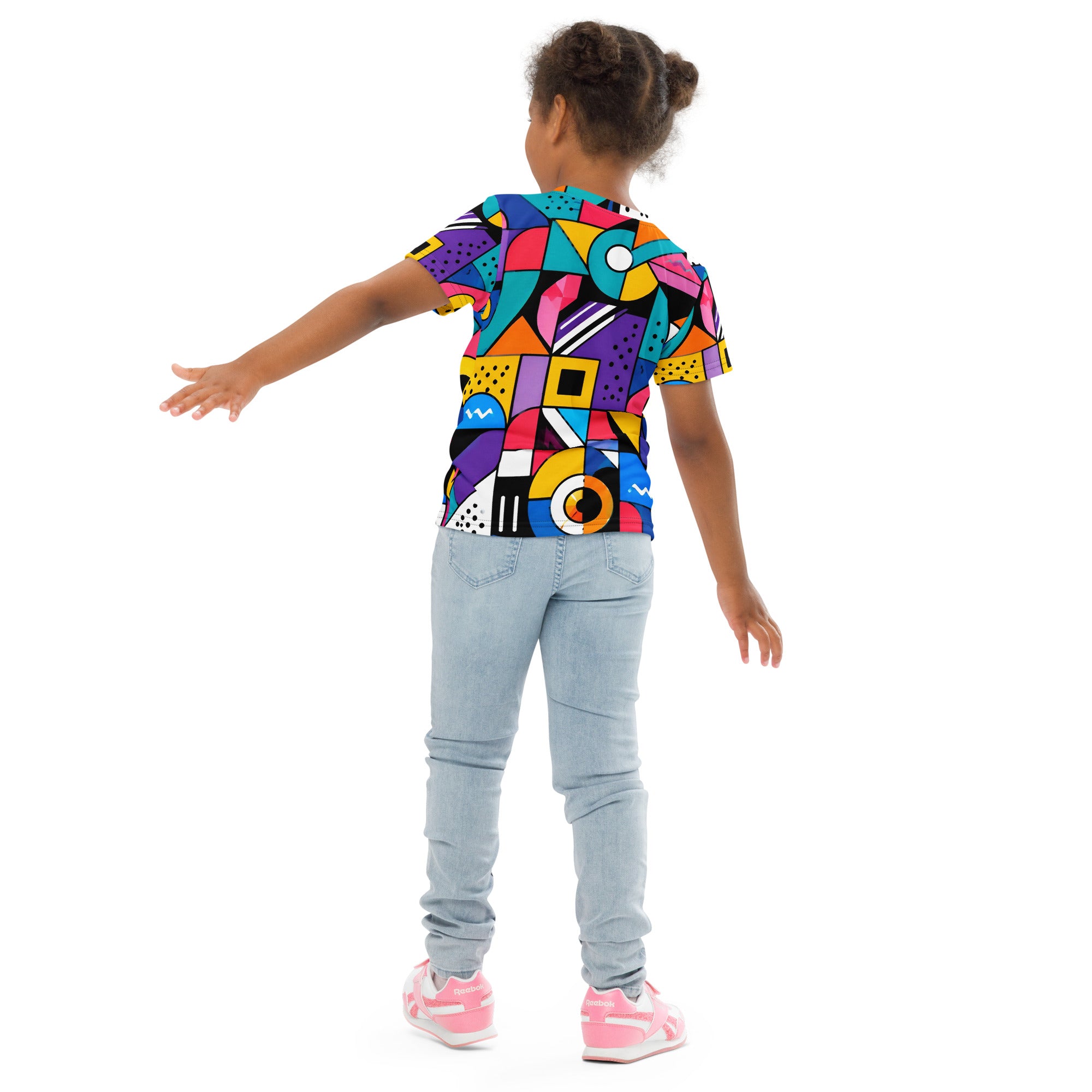 Kids crew neck t-shirt - Modern Geometric Pop Art Kids All-Over Print Tee – Vibrant Abstract Shapes Youth Crew Neck T-Shirt by printfluence.net