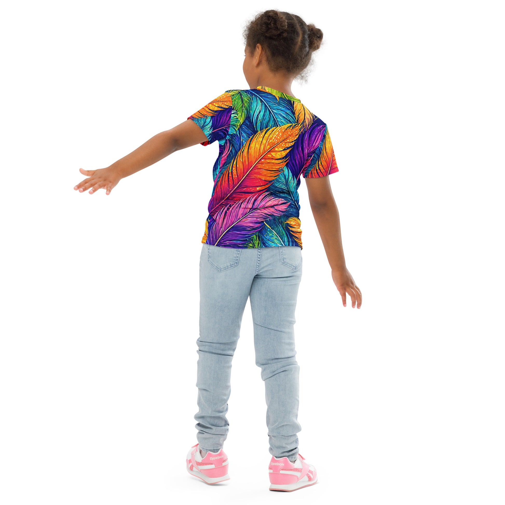 Kids crew neck t-shirt - Vibrant Colorful Feathers Kids All-Over Print Tee – Rainbow Magic Jungle Youth Crew Neck T-Shirt by printfluence.net