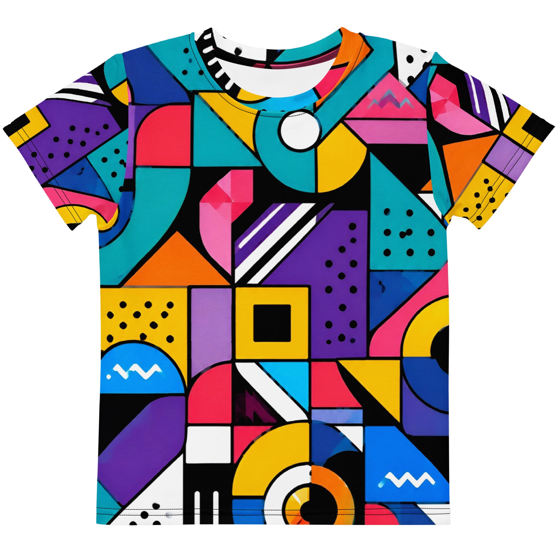 Kids crew neck t-shirt - Modern Geometric Pop Art Kids All-Over Print Tee – Vibrant Abstract Shapes Youth Crew Neck T-Shirt by printfluence.net