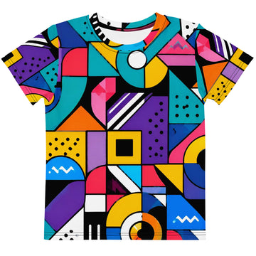 Kids crew neck t-shirt - Modern Geometric Pop Art Kids All-Over Print Tee – Vibrant Abstract Shapes Youth Crew Neck T-Shirt by printfluence.net