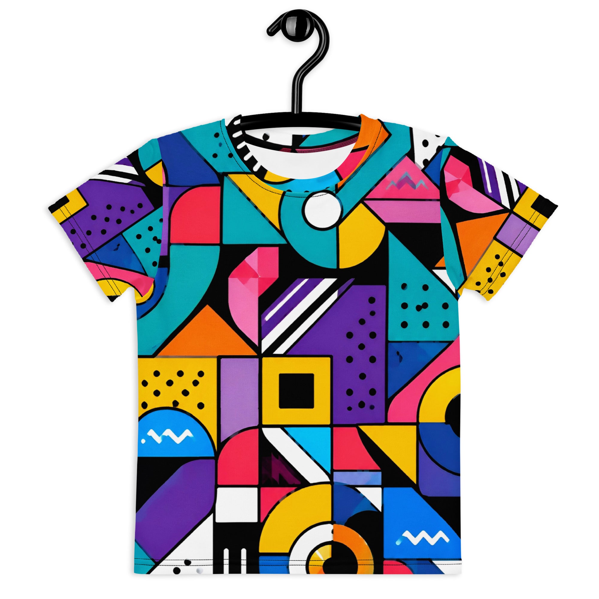 Kids crew neck t-shirt - Modern Geometric Pop Art Kids All-Over Print Tee – Vibrant Abstract Shapes Youth Crew Neck T-Shirt by printfluence.net