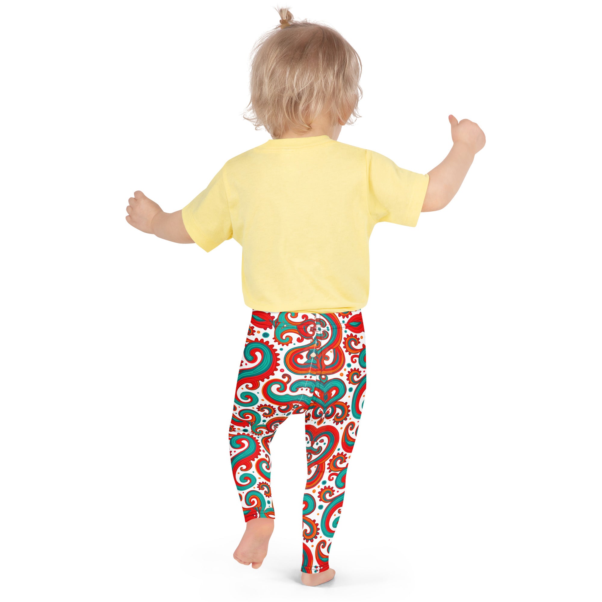 Kid's Leggings - Whimsical Kids Green Red Leggings – Fun Monster Adventure by printfluence.net