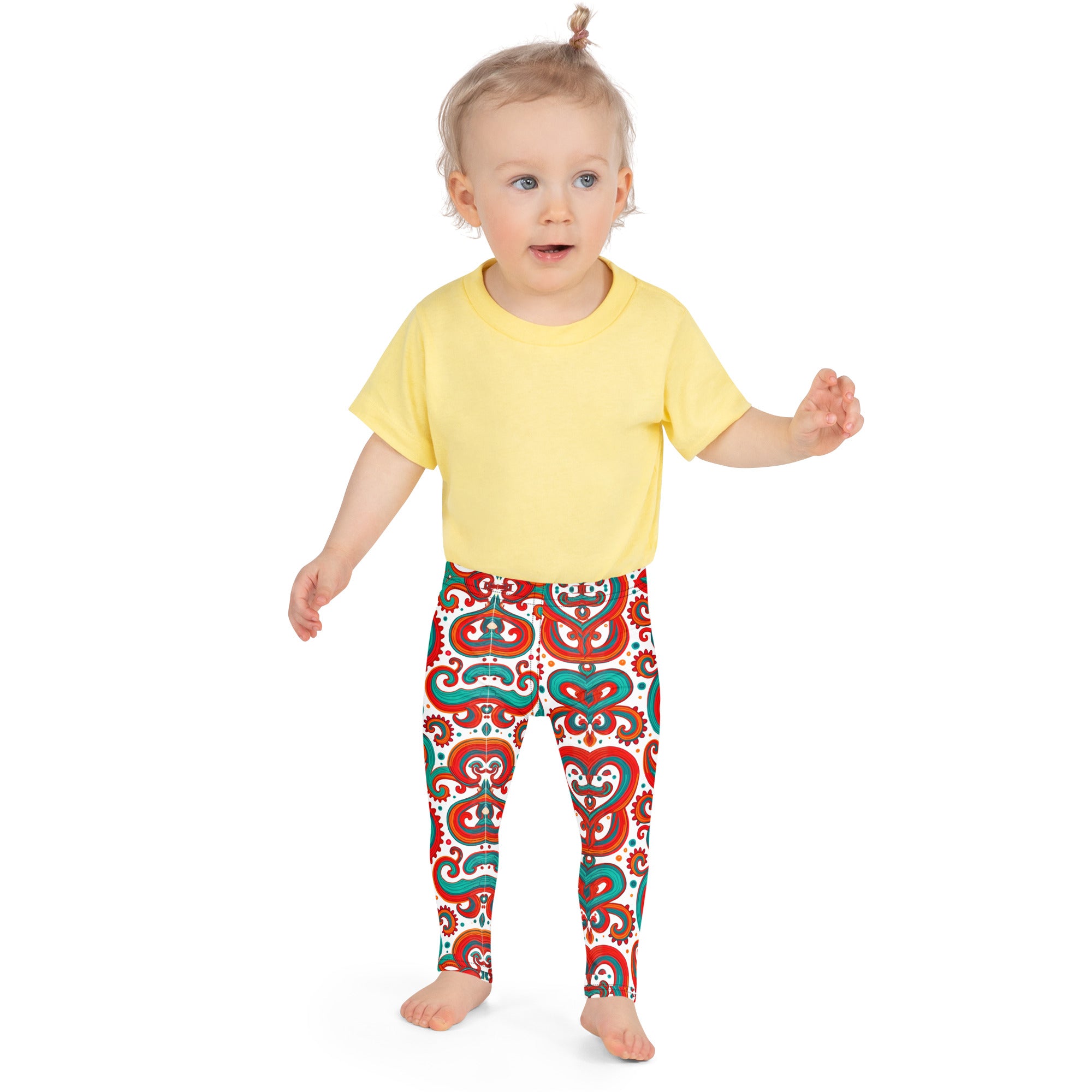 Kid's Leggings - Whimsical Kids Green Red Leggings – Fun Monster Adventure by printfluence.net