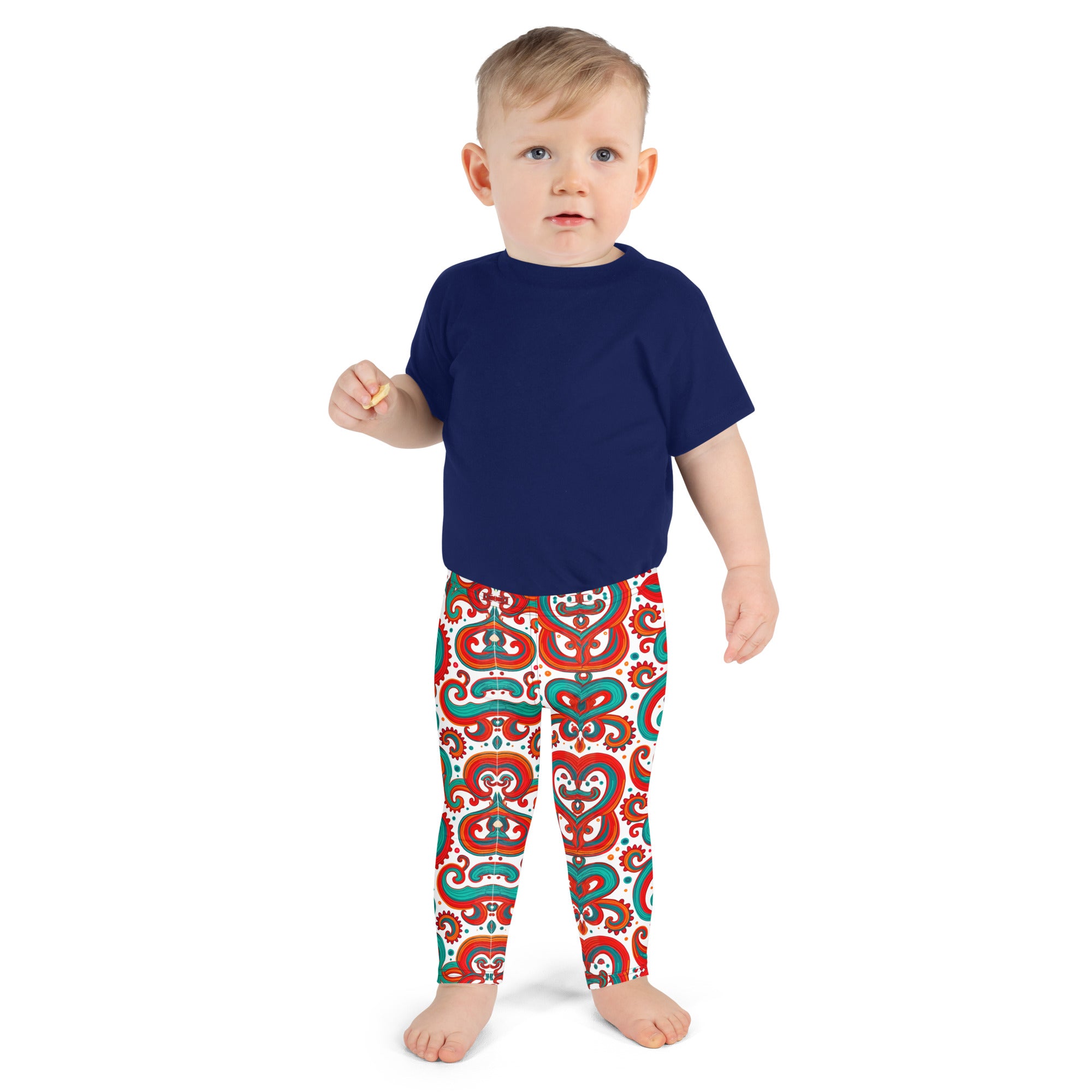 Kid's Leggings - Whimsical Kids Green Red Leggings – Fun Monster Adventure by printfluence.net