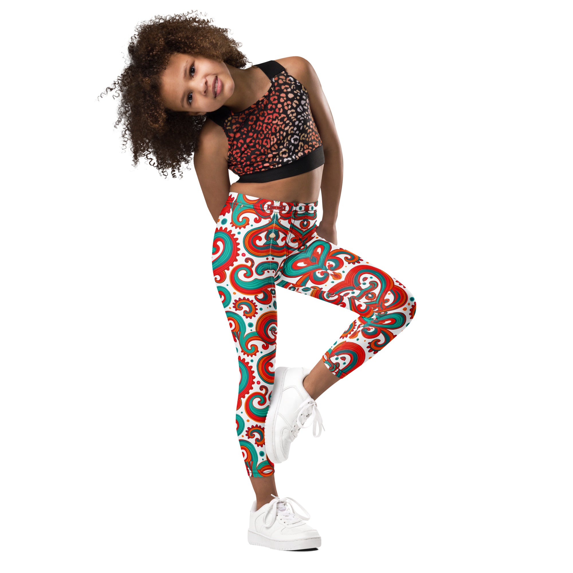 Kid's Leggings - Whimsical Kids Green Red Leggings – Fun Monster Adventure by printfluence.net