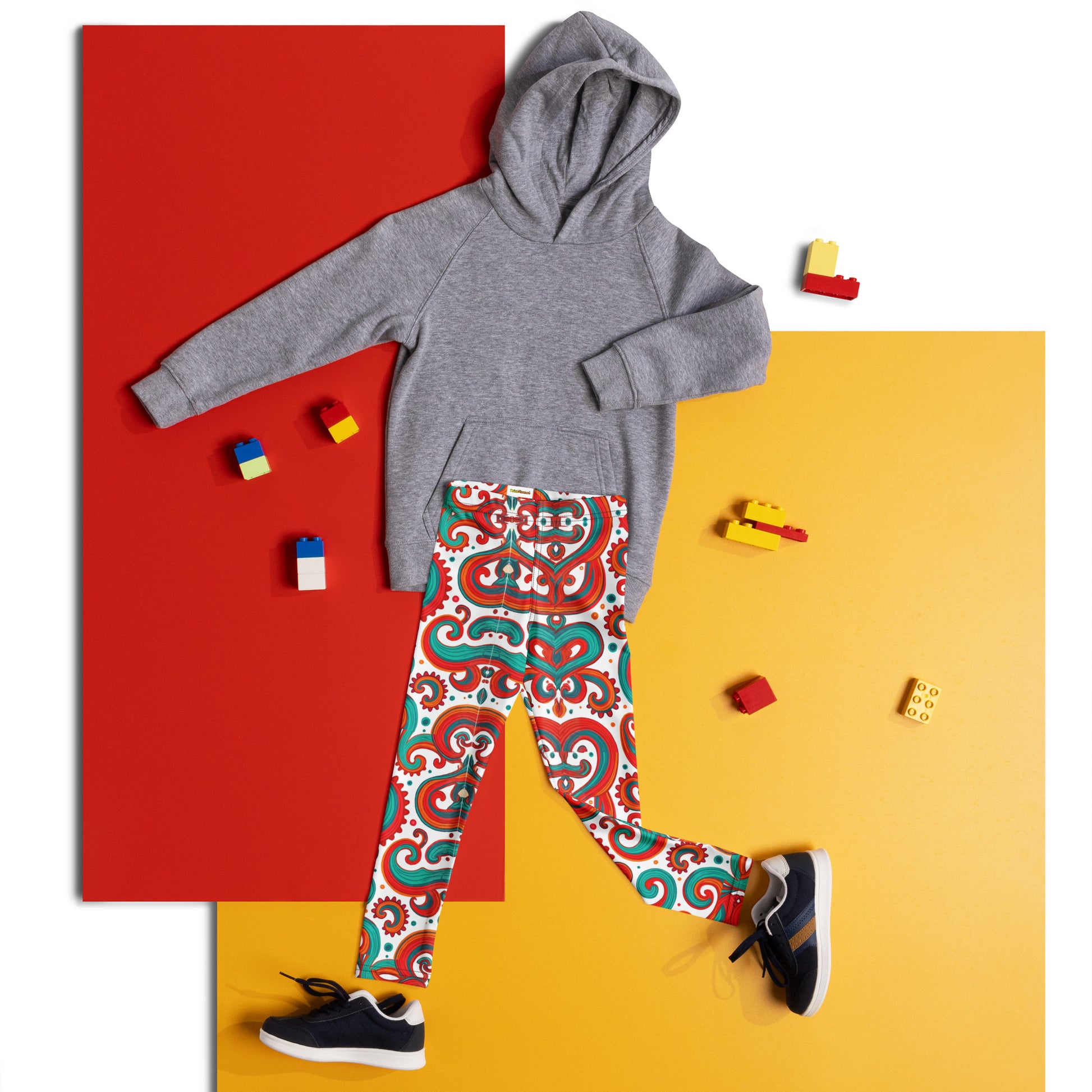 Kid's Leggings - Whimsical Kids Green Red Leggings – Fun Monster Adventure by printfluence.net