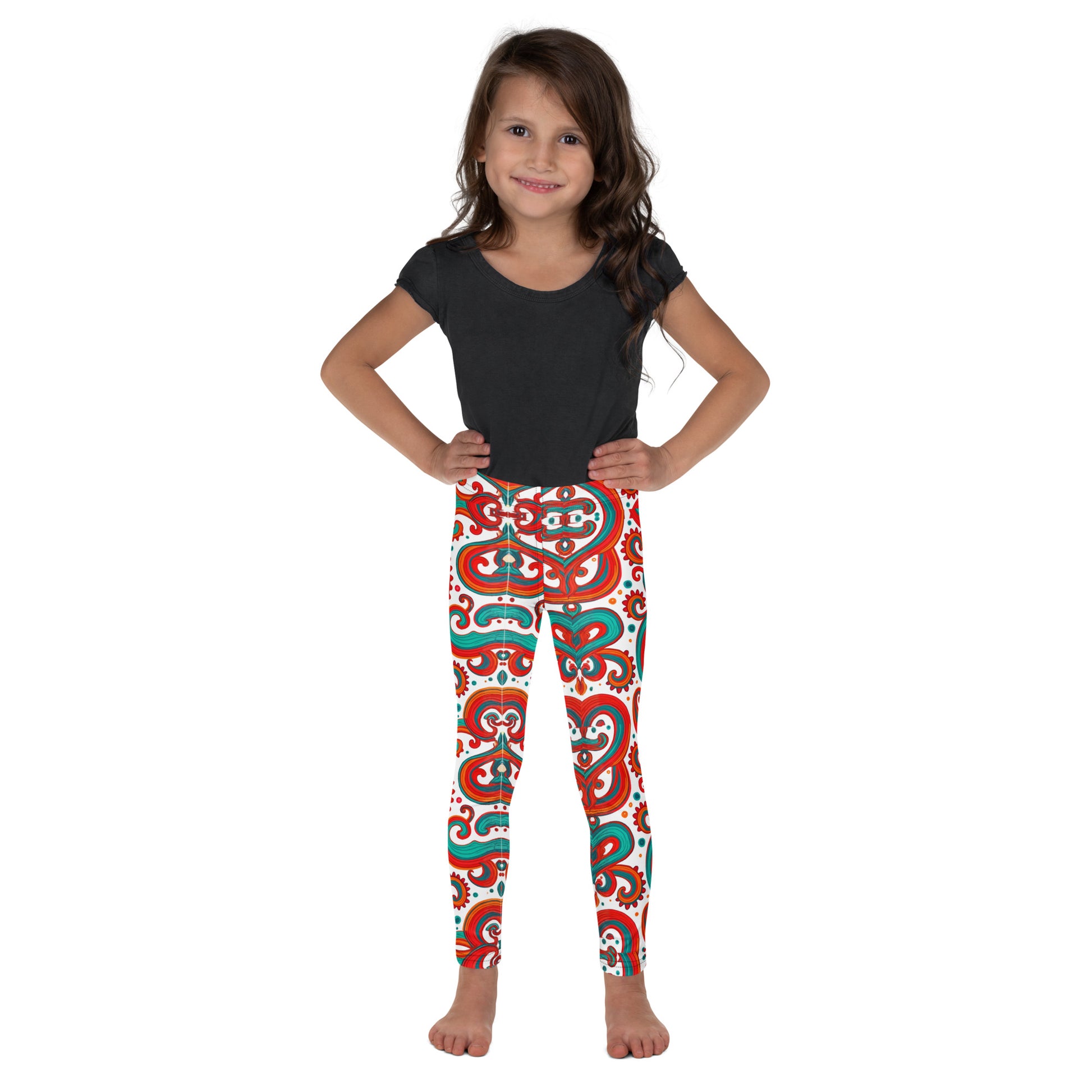 Kid's Leggings - Whimsical Kids Green Red Leggings – Fun Monster Adventure by printfluence.net
