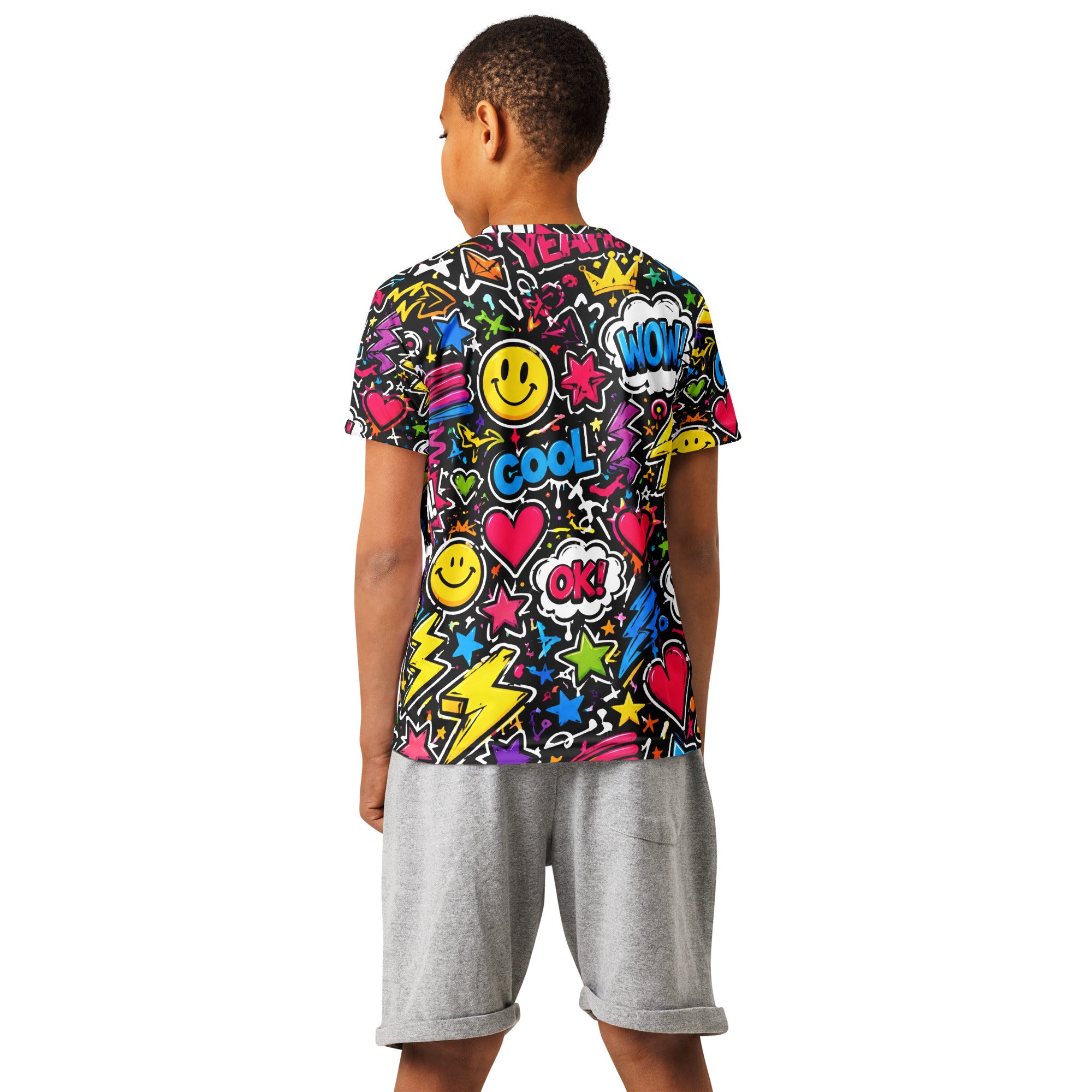 Kids Sports Jersey - Cool Graffiti Pop Art Kids Sports Jersey – Vibrant All-Over Print Smiley Faces Youth Activewear by printfluence.net