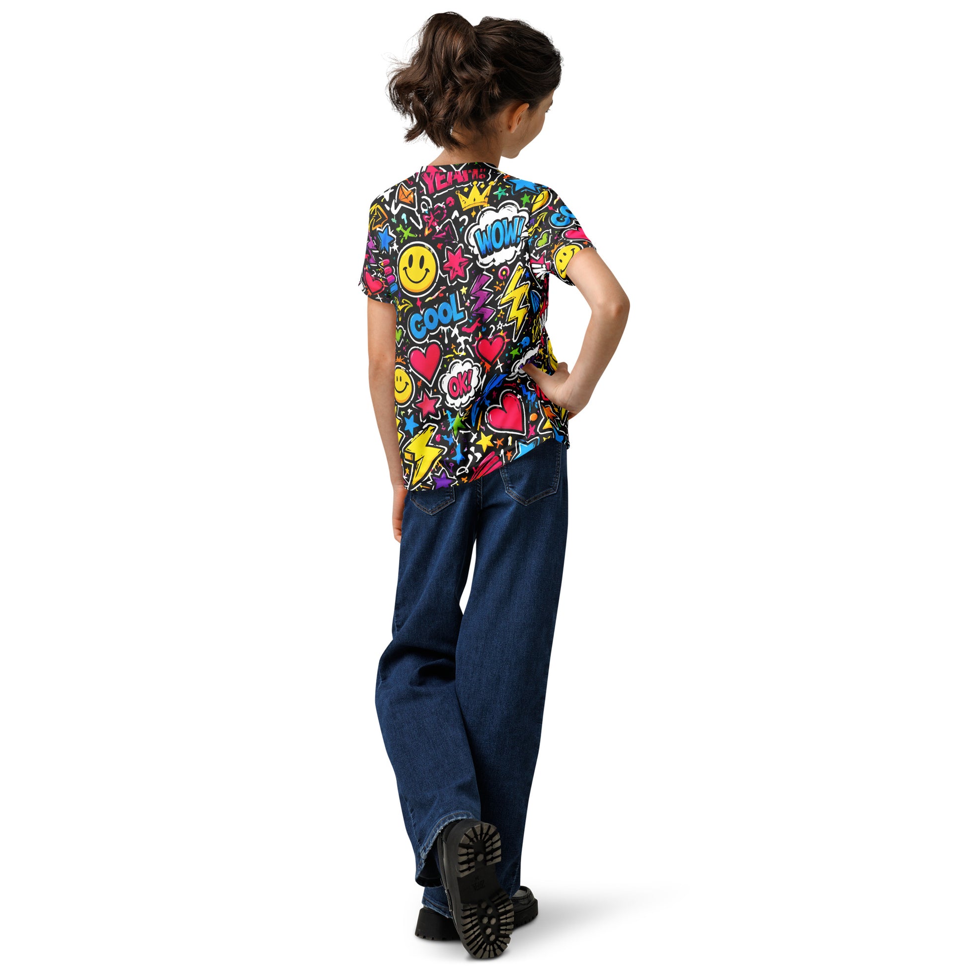 Kids Sports Jersey - Cool Graffiti Pop Art Kids Sports Jersey – Vibrant All-Over Print Smiley Faces Youth Activewear by printfluence.net
