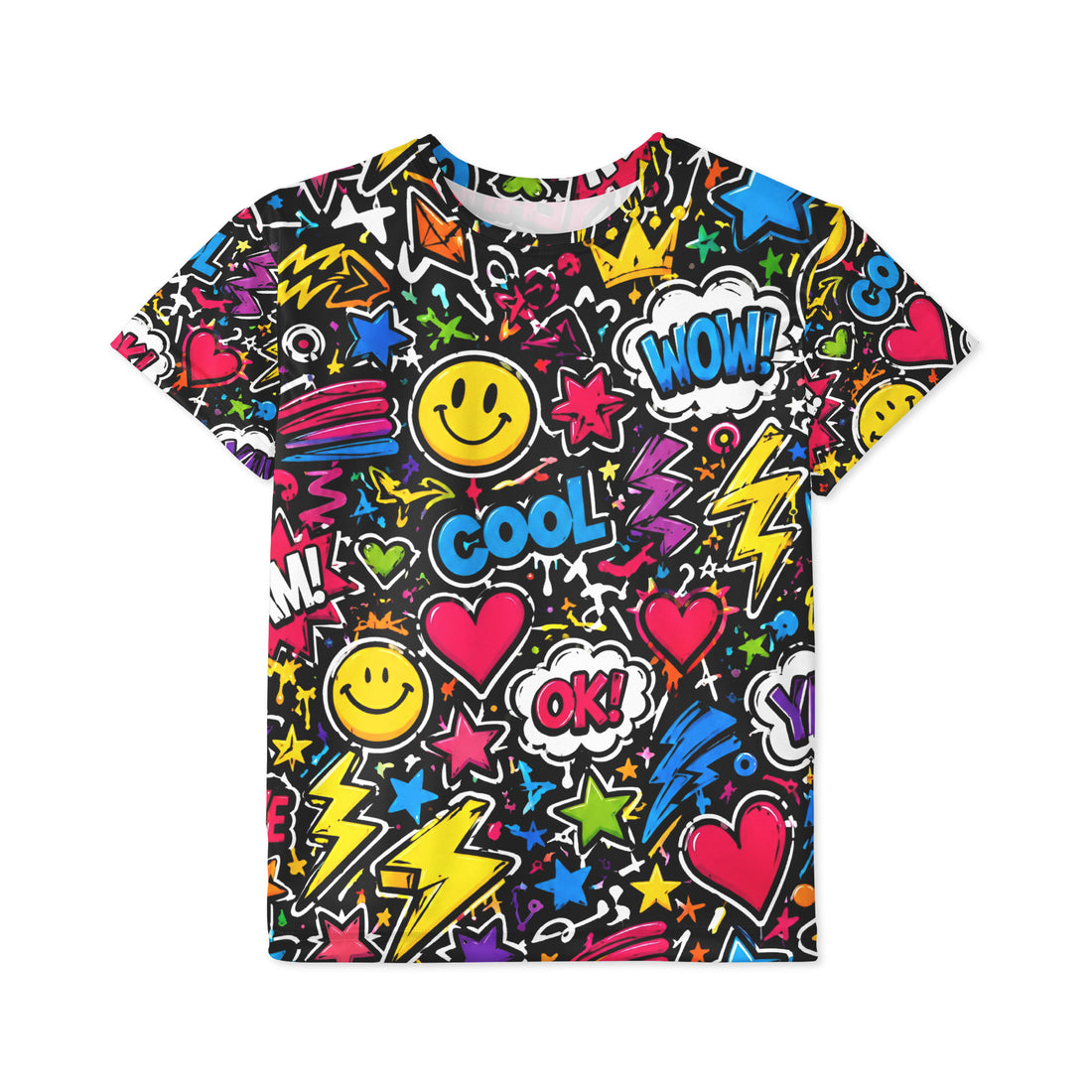 Kids Sports Jersey - Cool Graffiti Pop Art Kids Sports Jersey – Vibrant All-Over Print Smiley Faces Youth Activewear by printfluence.net
