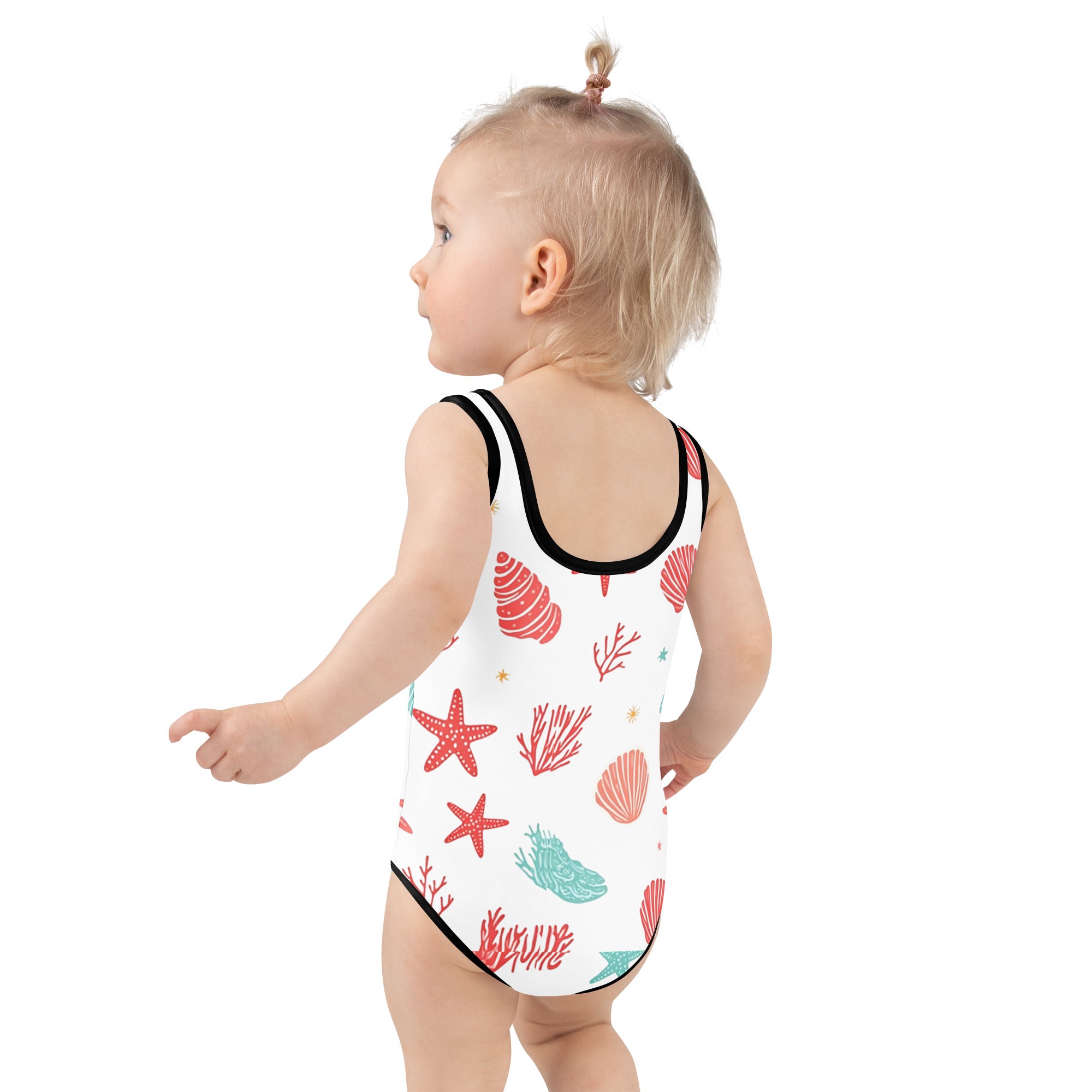 All-Over Print Kids Swimsuit - Coastal Starfish Kids Swimsuit – Cute Seashell All-Over Print Swimwear by printfluence.net