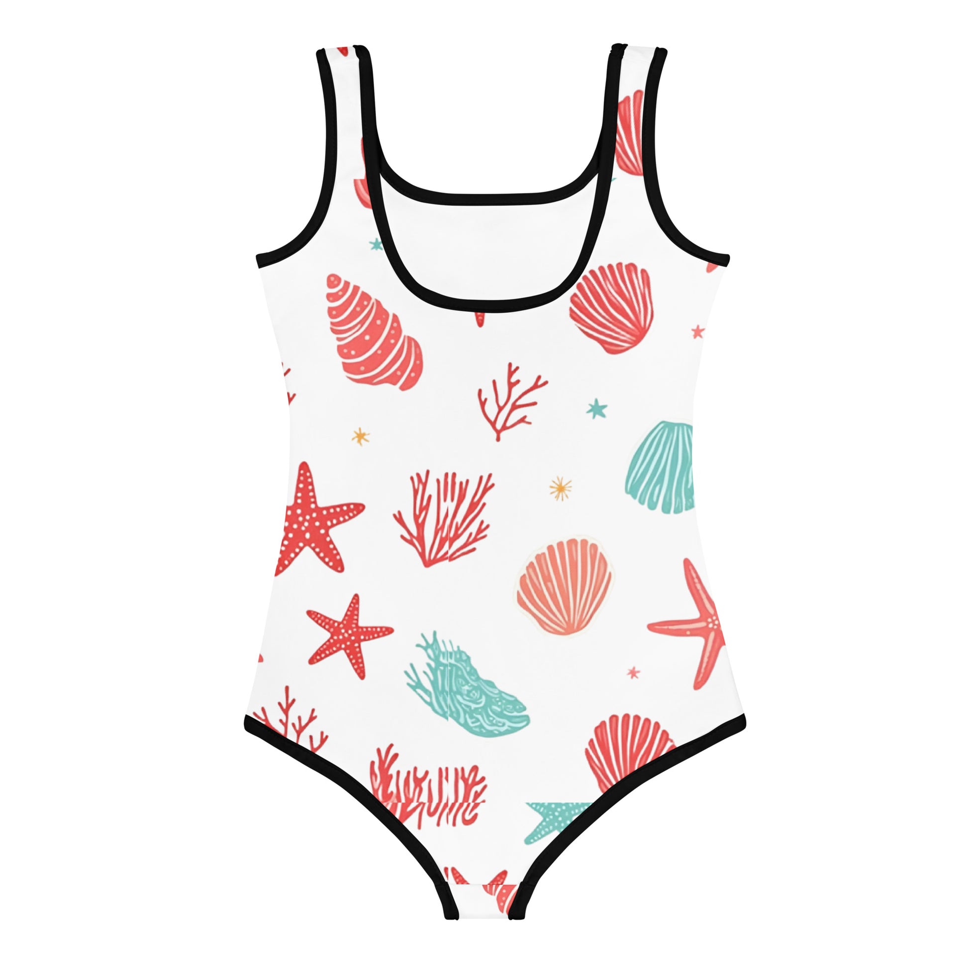 All-Over Print Kids Swimsuit - Coastal Starfish Kids Swimsuit – Cute Seashell All-Over Print Swimwear by printfluence.net