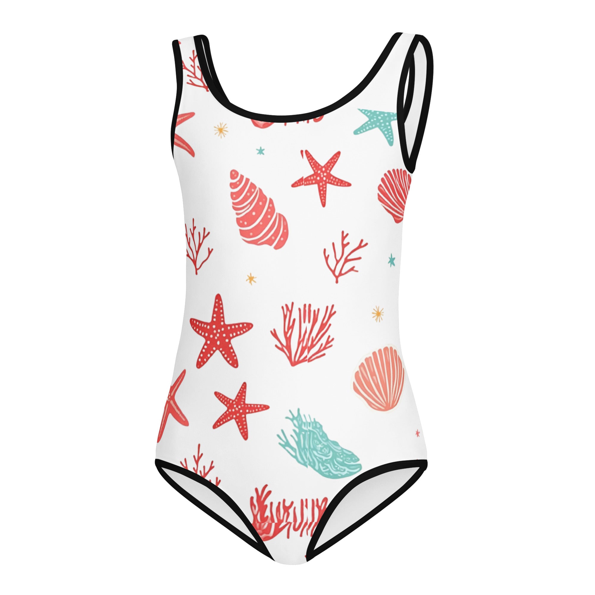 All-Over Print Kids Swimsuit - Coastal Starfish Kids Swimsuit – Cute Seashell All-Over Print Swimwear by printfluence.net