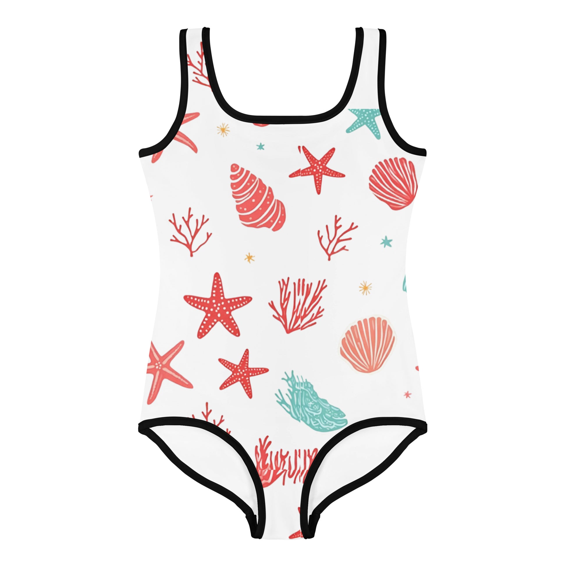 All-Over Print Kids Swimsuit - Coastal Starfish Kids Swimsuit – Cute Seashell All-Over Print Swimwear by printfluence.net