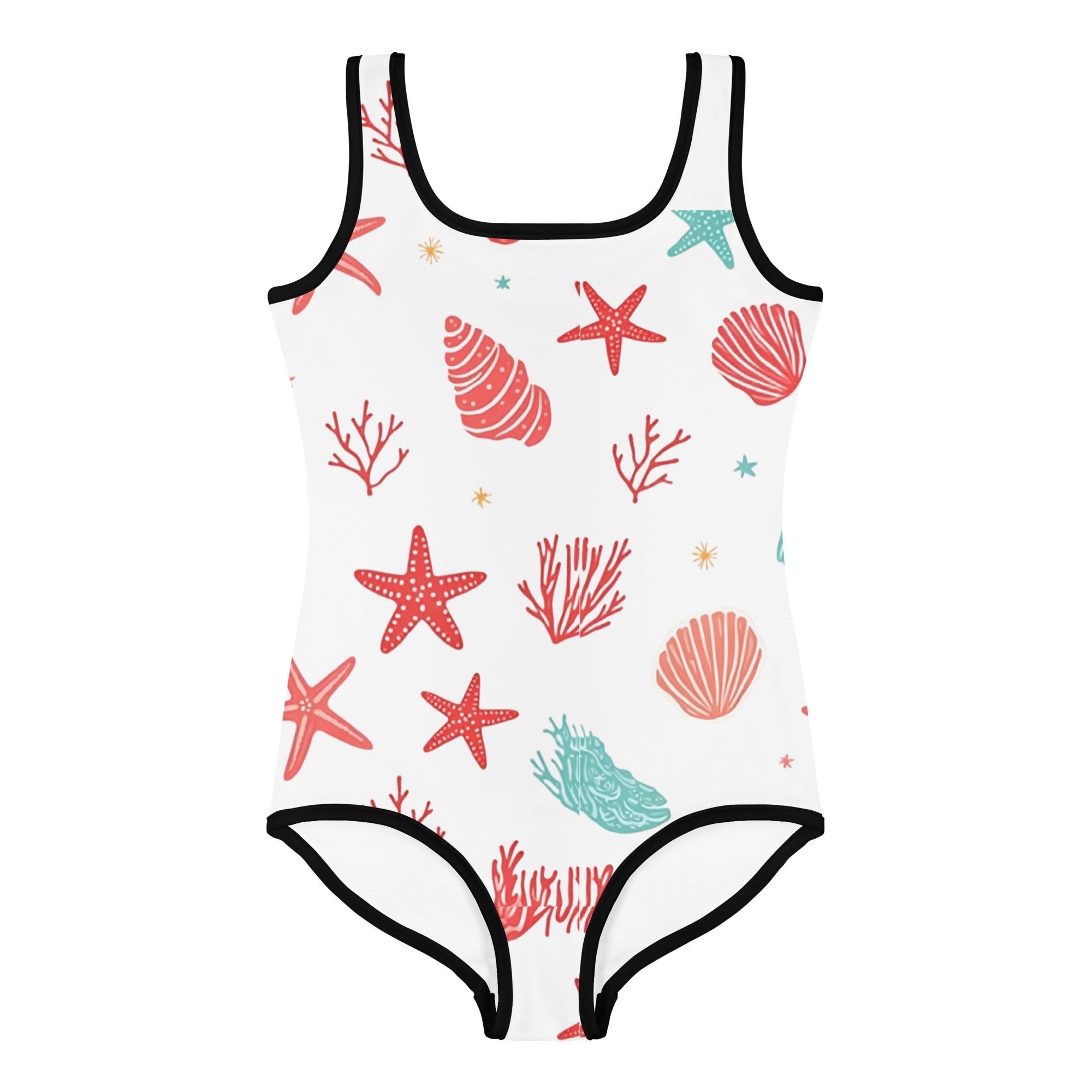 All-Over Print Kids Swimsuit - Coastal Starfish Kids Swimsuit – Cute Seashell All-Over Print Swimwear by printfluence.net