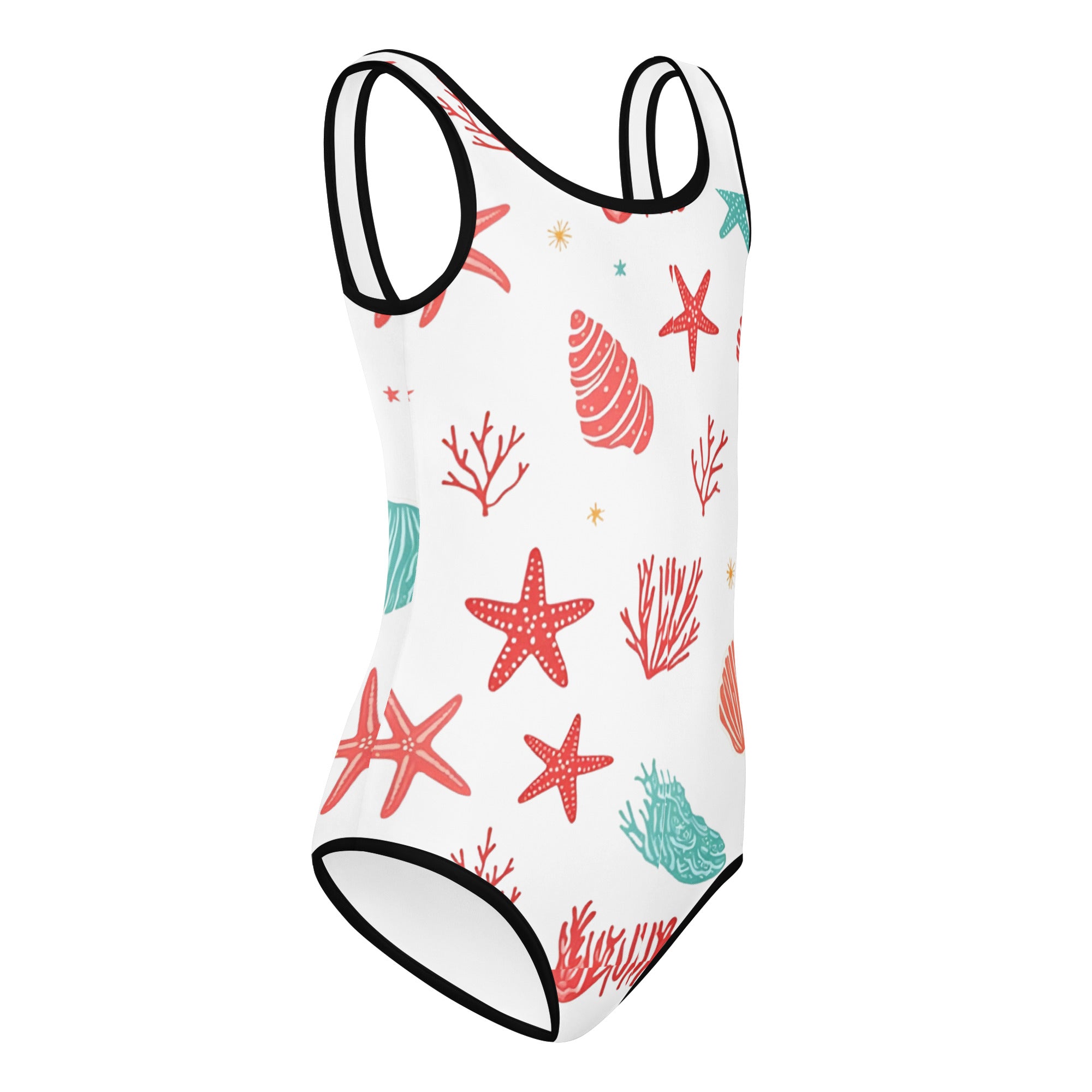 All-Over Print Kids Swimsuit - Coastal Starfish Kids Swimsuit – Cute Seashell All-Over Print Swimwear by printfluence.net