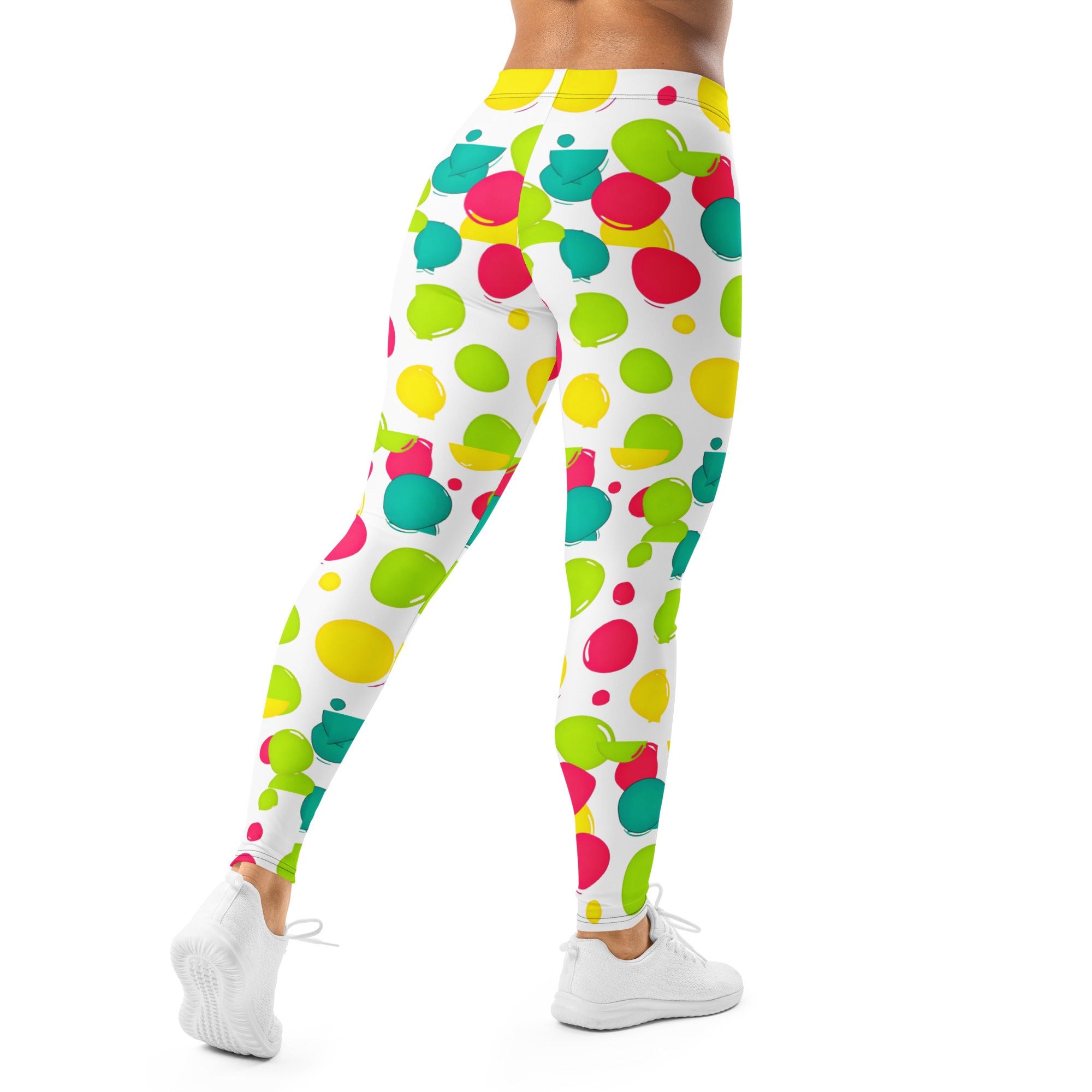 Leggings - Vibrant Circle Burst Leggings – Pink Green Blue Yellow Abstract Pattern Yoga Pants by printfluence.net
