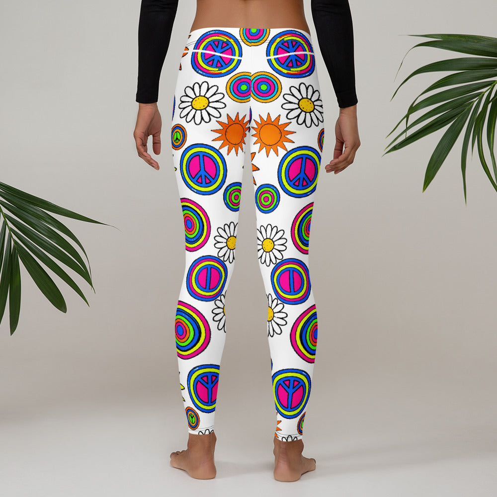 Leggings - Groovy Peace & Sunshine Leggings – Feel‑Good Retro Vibes by printfluence.net