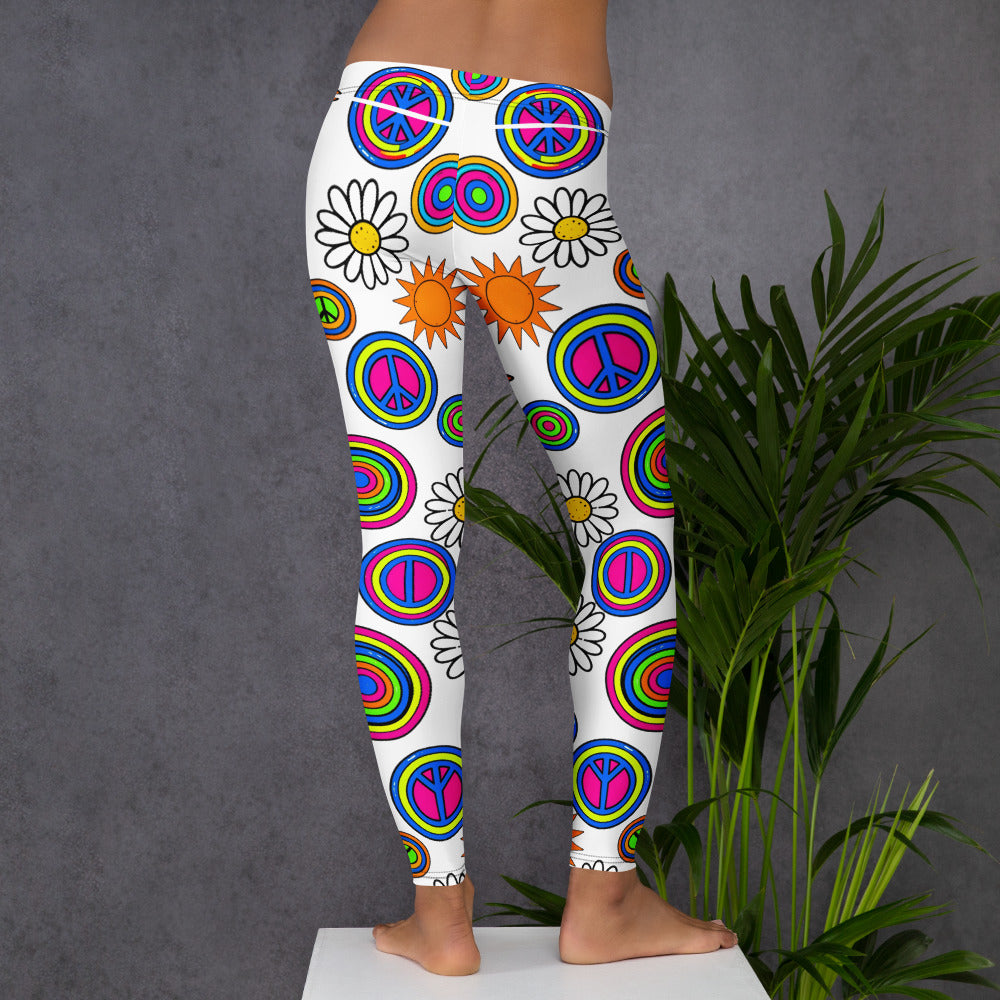 Leggings - Groovy Peace & Sunshine Leggings – Feel‑Good Retro Vibes by printfluence.net