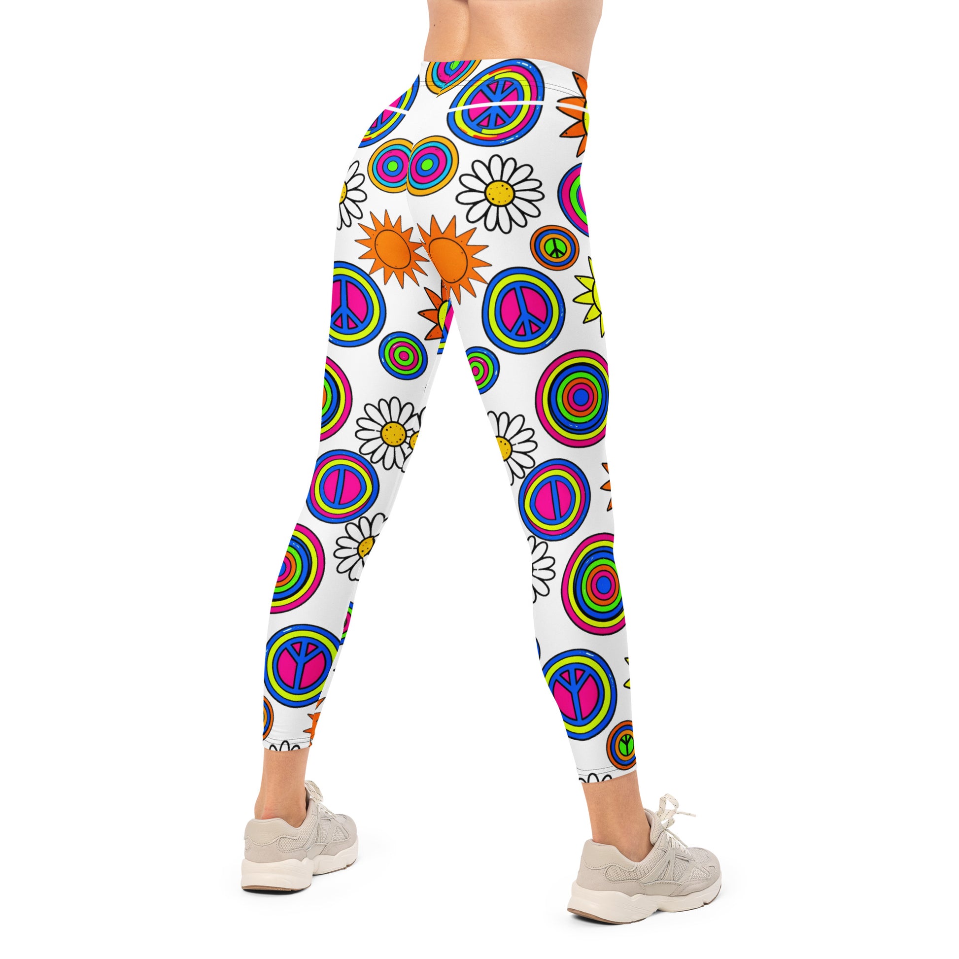 Leggings - Groovy Peace & Sunshine Leggings – Feel‑Good Retro Vibes by printfluence.net