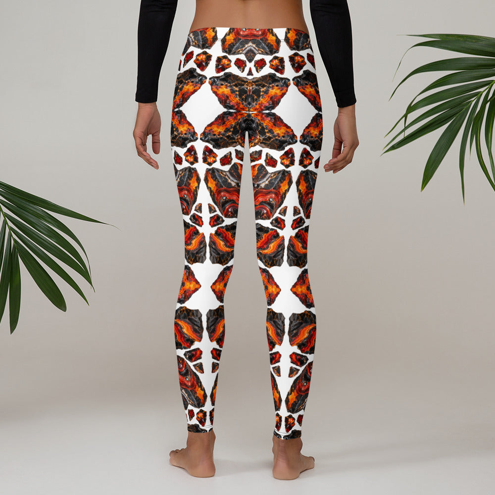 Heritage Bloom Lovers | All-Over Print Leggings — Fiery Volcanic Magma and Obsidian Rock Mineral Pattern by printfluence