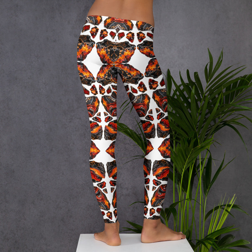 Heritage Bloom Lovers | All-Over Print Leggings — Fiery Volcanic Magma and Obsidian Rock Mineral Pattern by printfluence