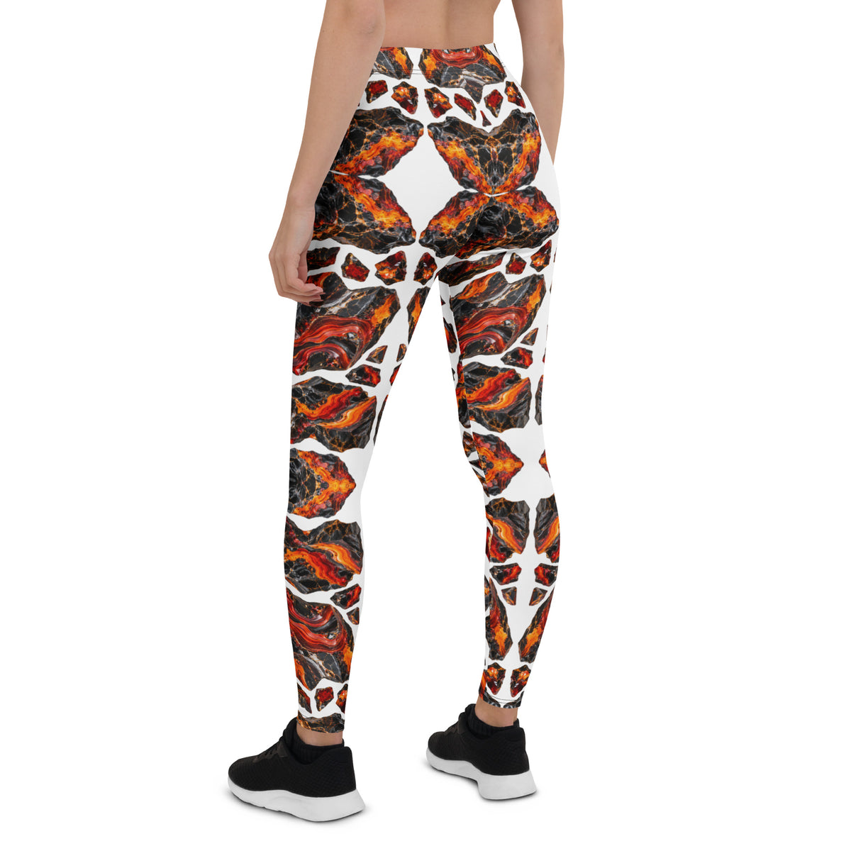 Heritage Bloom Lovers | All-Over Print Leggings — Fiery Volcanic Magma and Obsidian Rock Mineral Pattern by printfluence