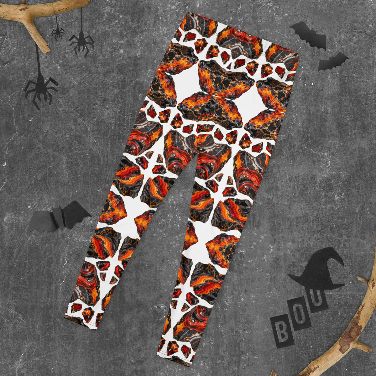 Heritage Bloom Lovers | All-Over Print Leggings — Fiery Volcanic Magma and Obsidian Rock Mineral Pattern by printfluence