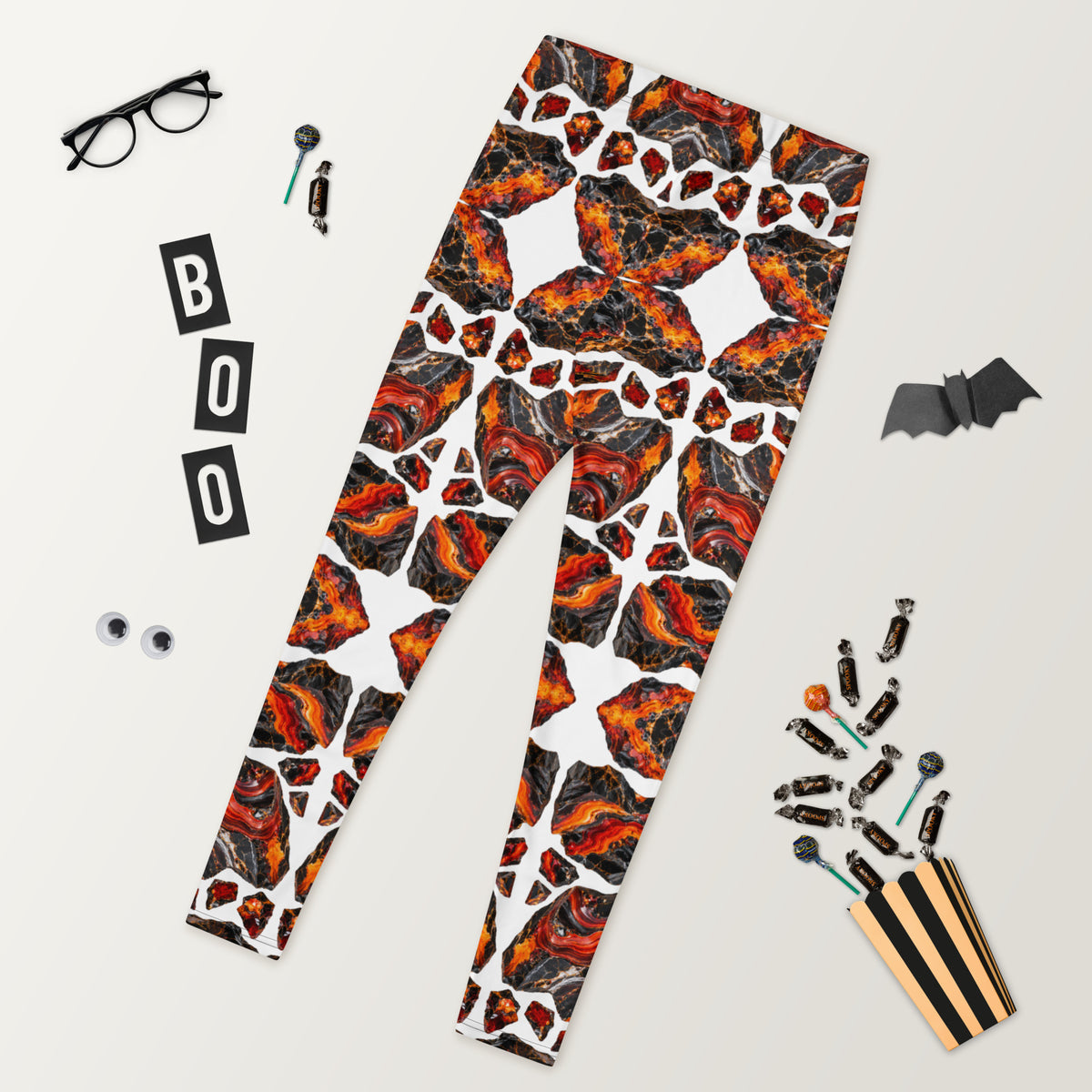 Heritage Bloom Lovers | All-Over Print Leggings — Fiery Volcanic Magma and Obsidian Rock Mineral Pattern by printfluence
