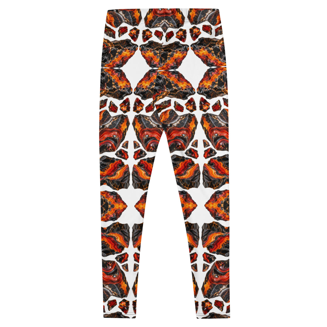 Heritage Bloom Lovers | All-Over Print Leggings — Fiery Volcanic Magma and Obsidian Rock Mineral Pattern by printfluence