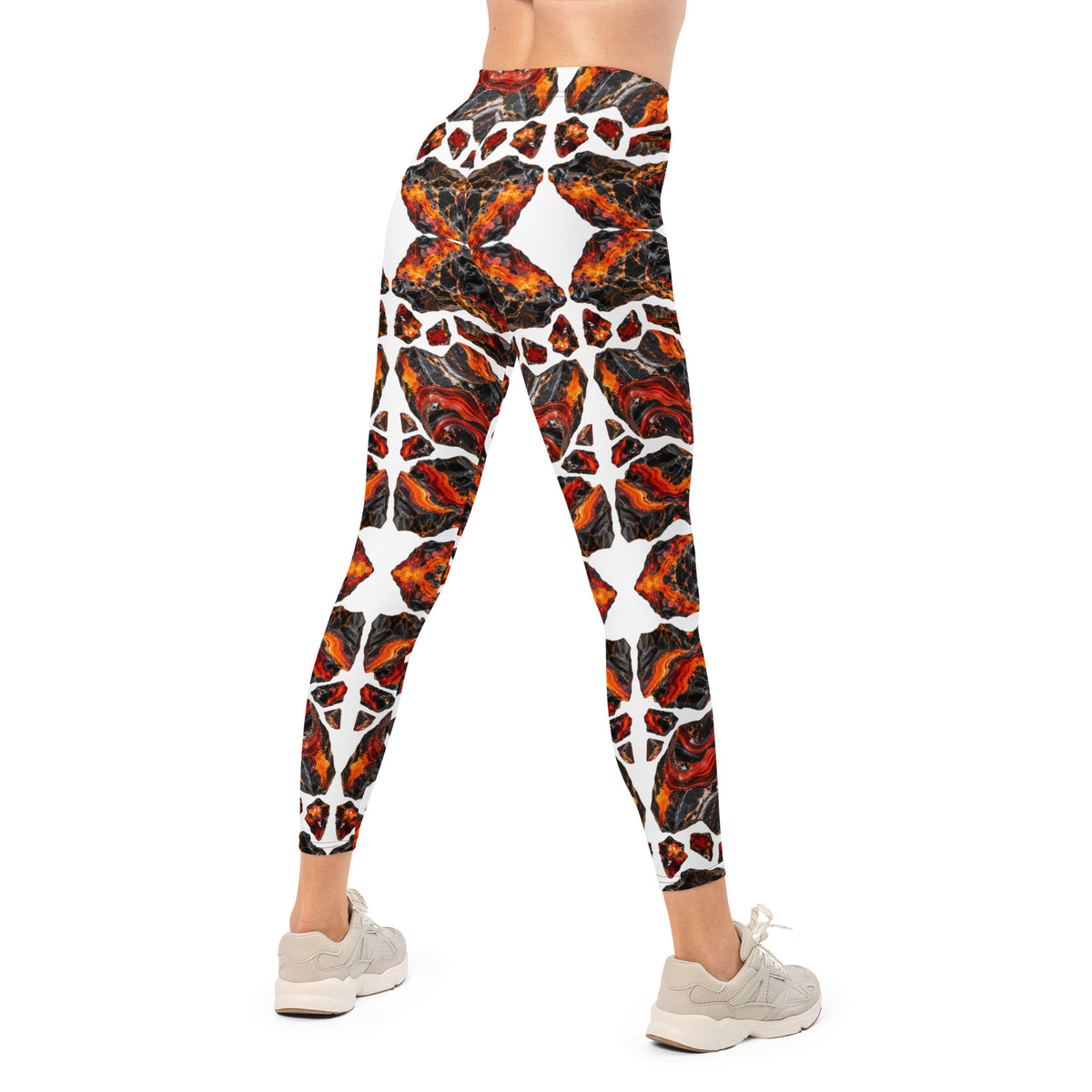 Heritage Bloom Lovers | All-Over Print Leggings — Fiery Volcanic Magma and Obsidian Rock Mineral Pattern by printfluence