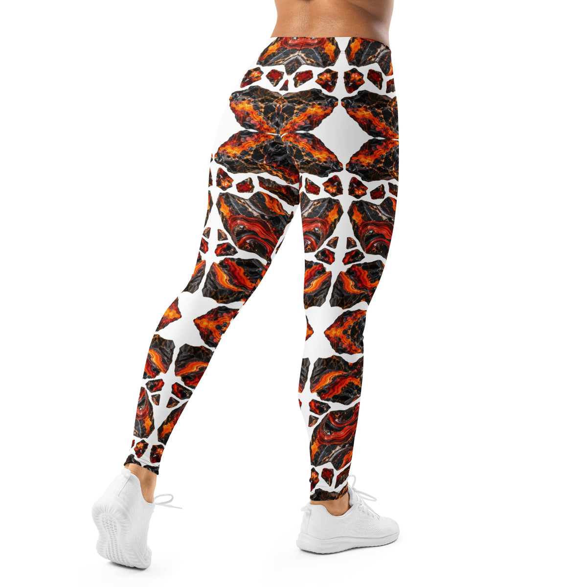 Heritage Bloom Lovers | All-Over Print Leggings — Fiery Volcanic Magma and Obsidian Rock Mineral Pattern by printfluence