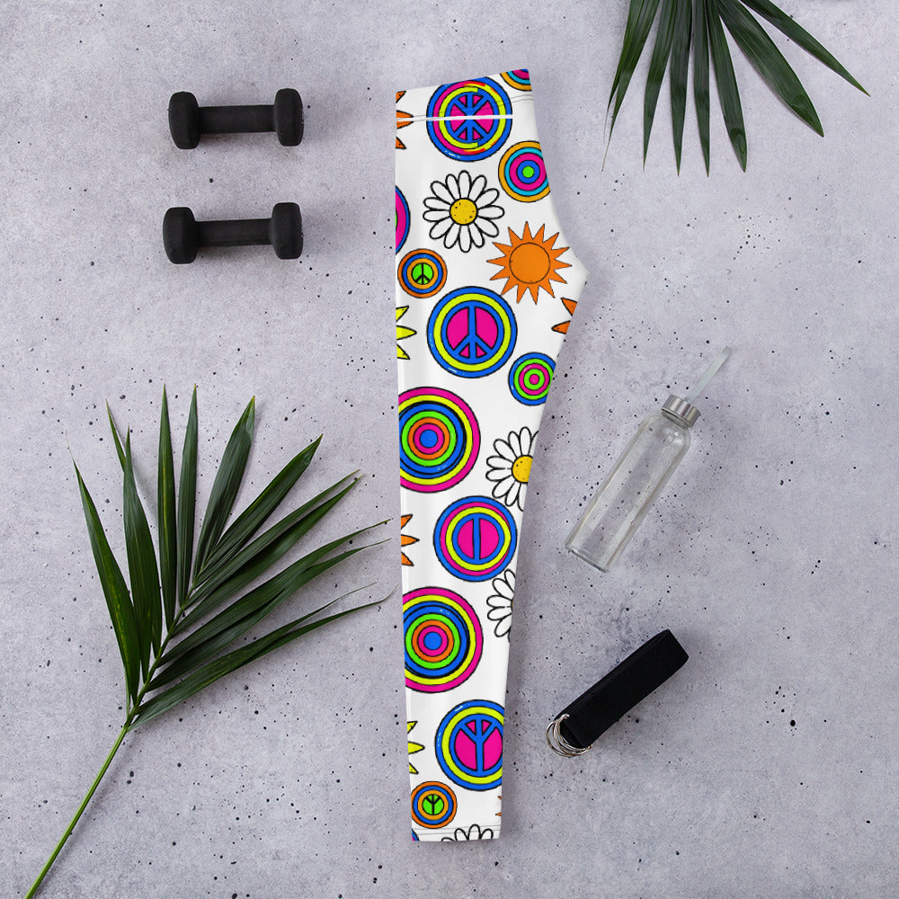 Leggings - Groovy Peace & Sunshine Leggings – Feel‑Good Retro Vibes by printfluence.net