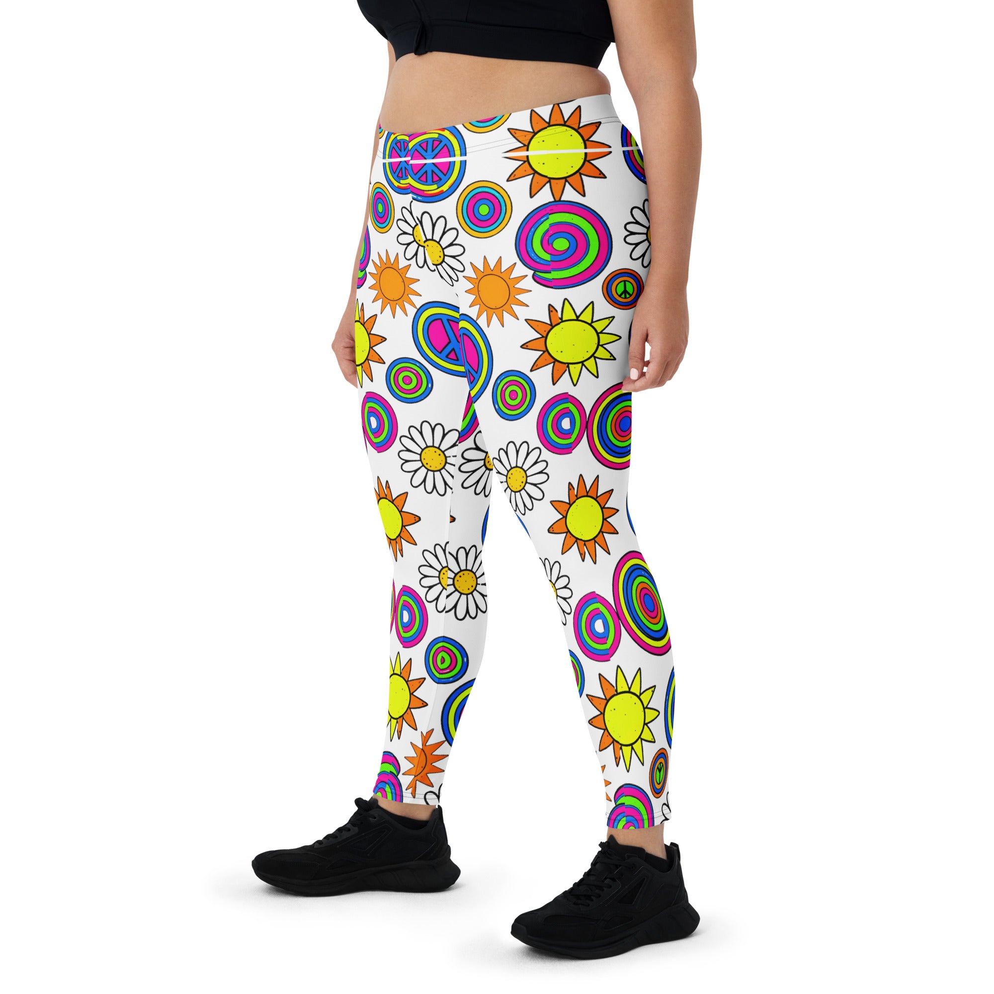 Leggings - Groovy Peace & Sunshine Leggings – Feel‑Good Retro Vibes by printfluence.net